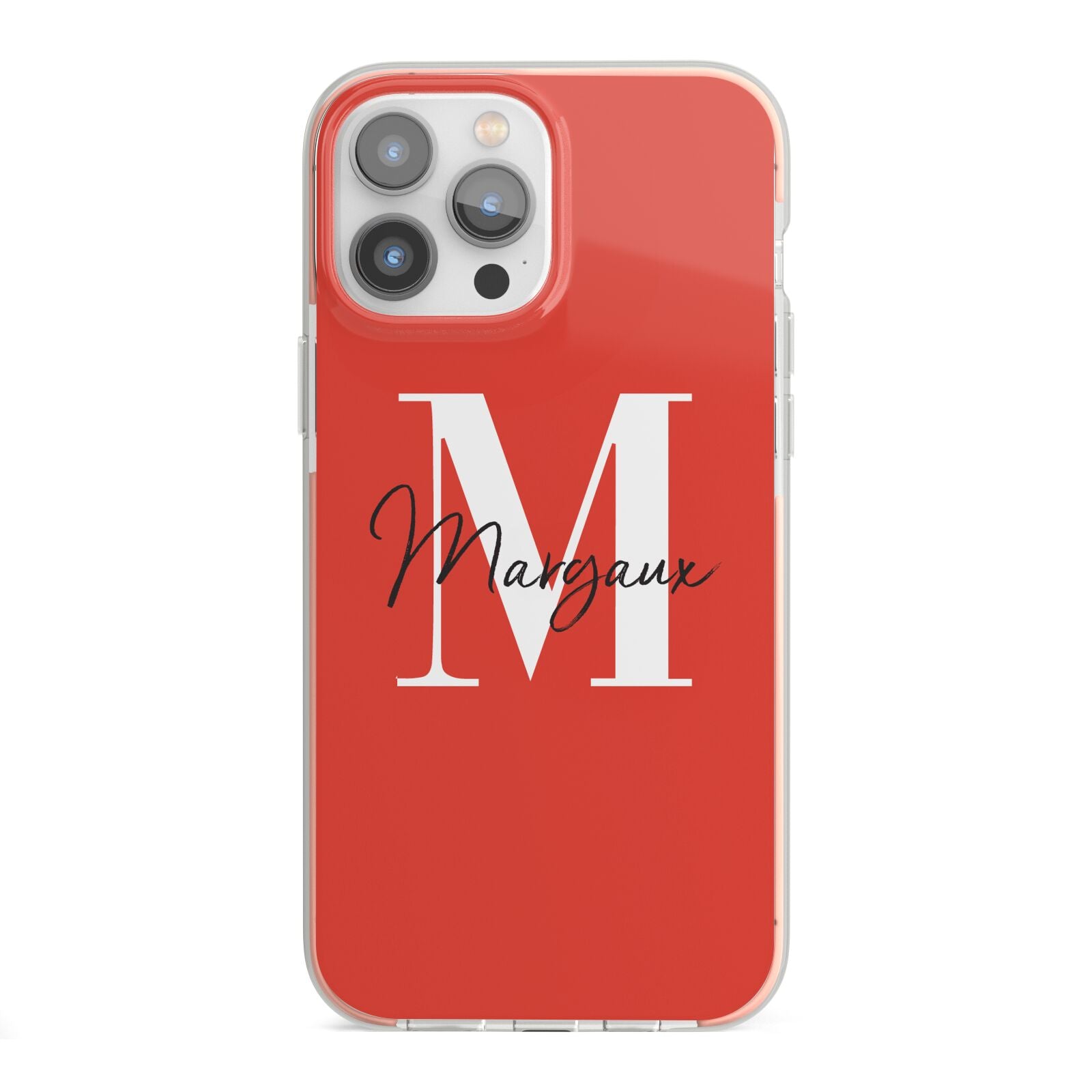 Personalised Red Name and Initial iPhone 13 Pro Max TPU Impact Case with Pink Edges