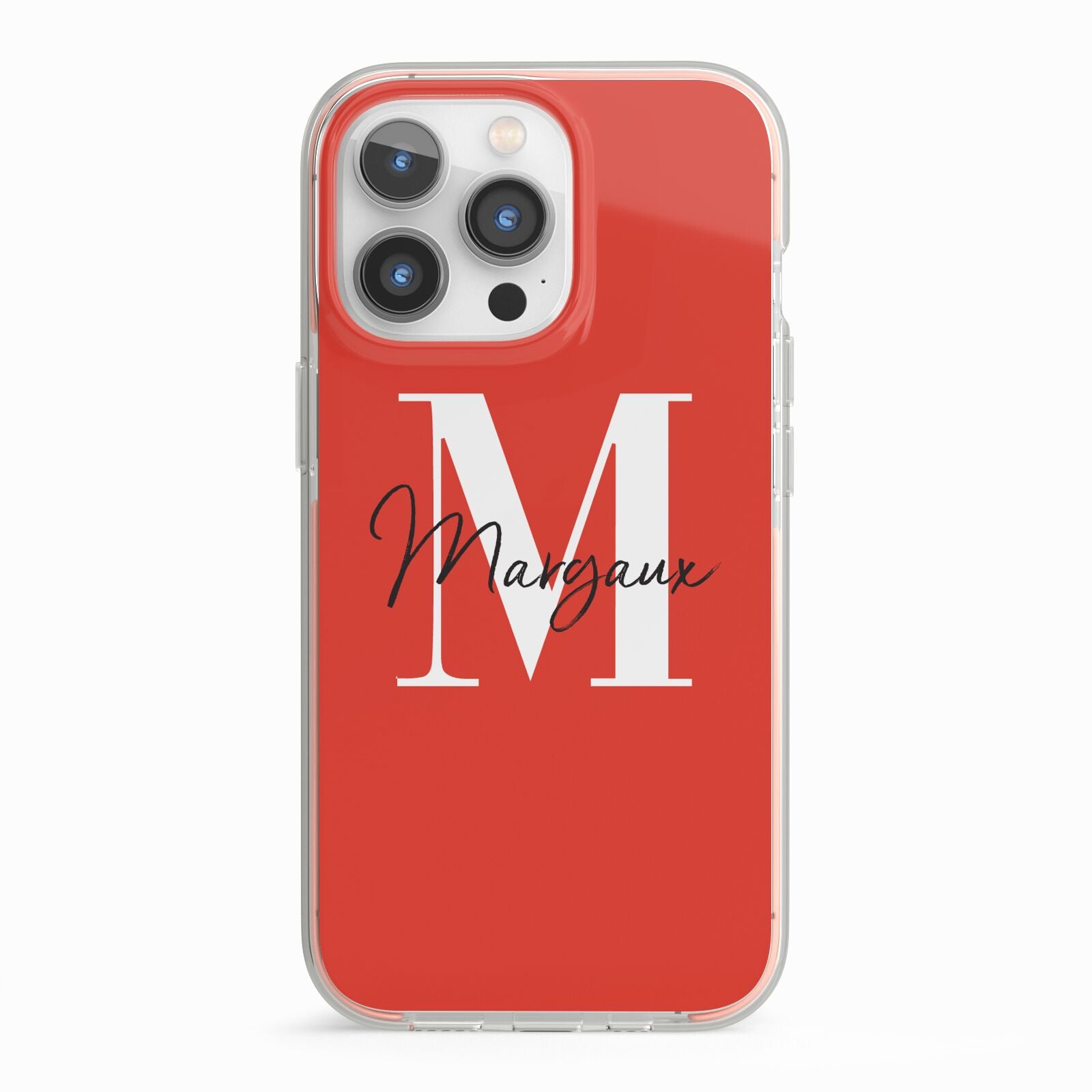 Personalised Red Name and Initial iPhone 13 Pro TPU Impact Case with Pink Edges