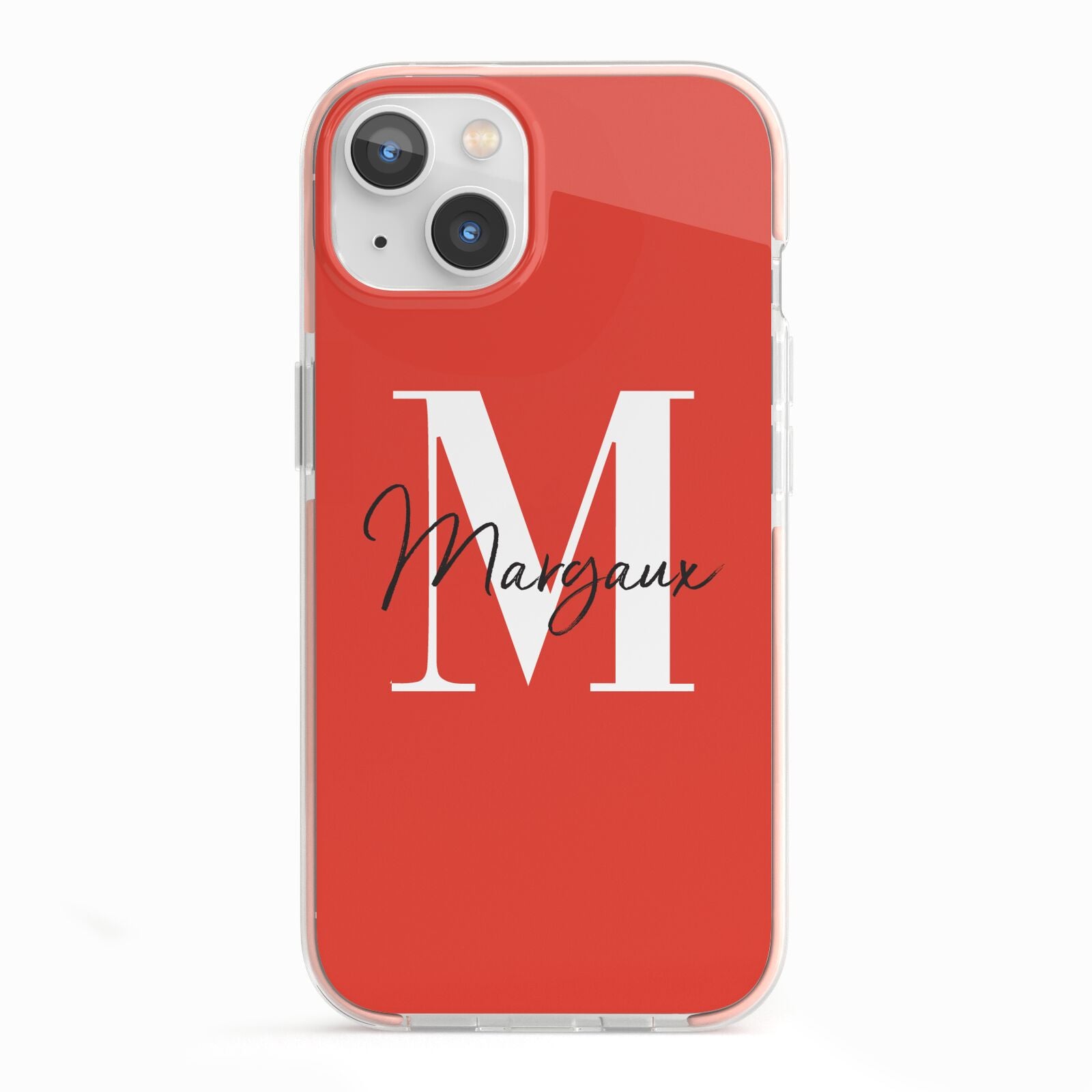 Personalised Red Name and Initial iPhone 13 TPU Impact Case with Pink Edges