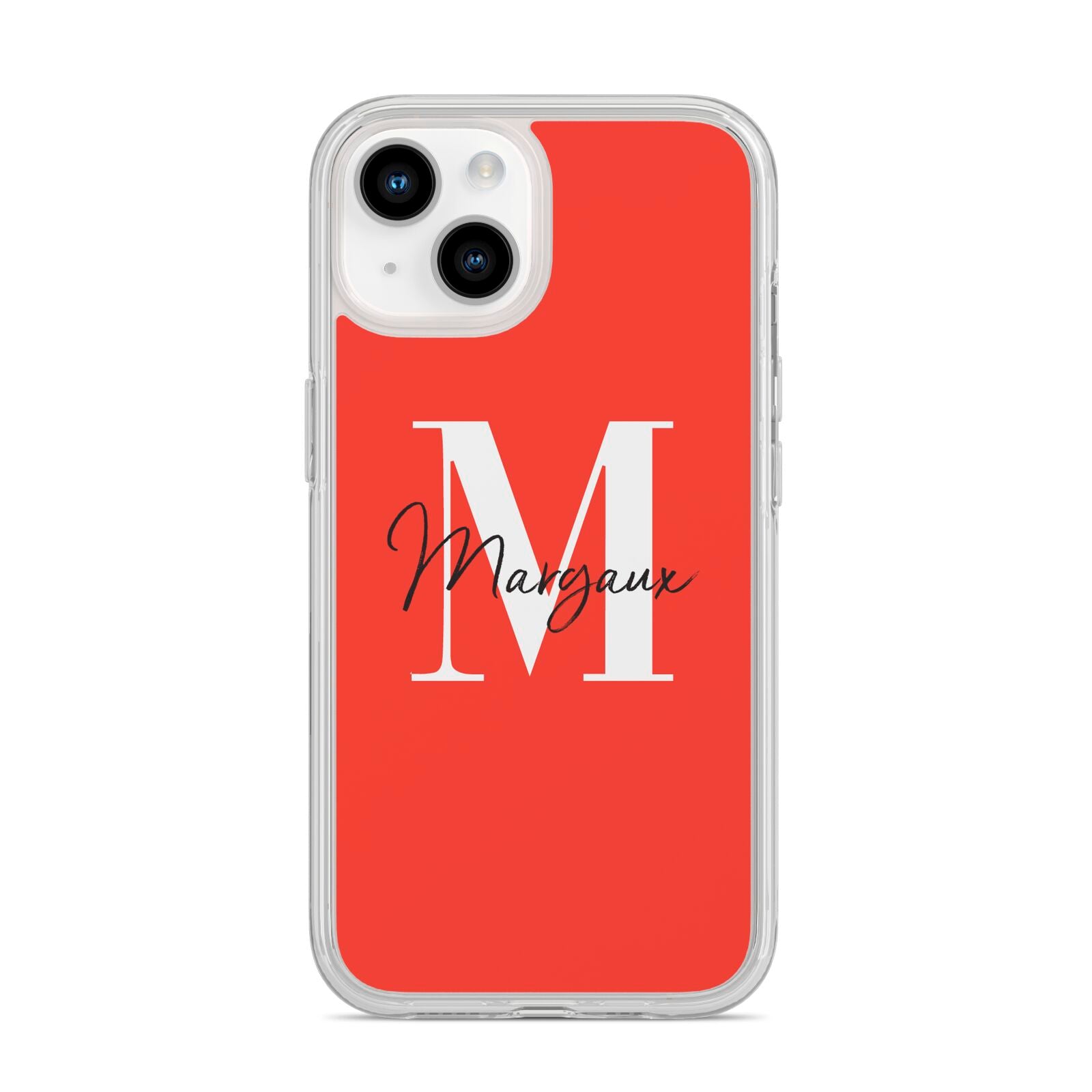 Personalised Red Name and Initial iPhone 14 Clear Tough Case Starlight