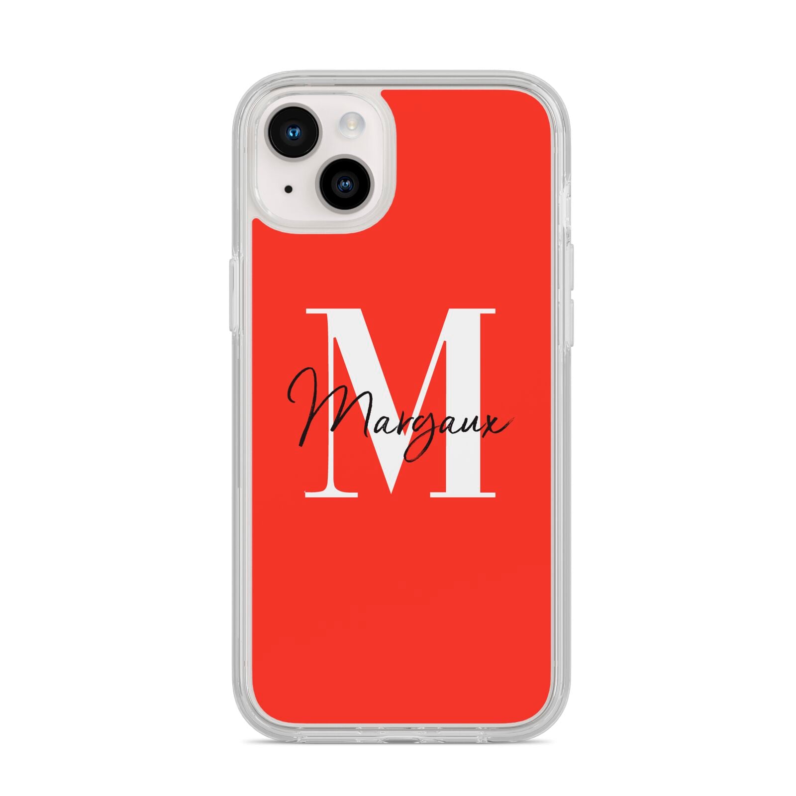 Personalised Red Name and Initial iPhone 14 Plus Clear Tough Case Starlight