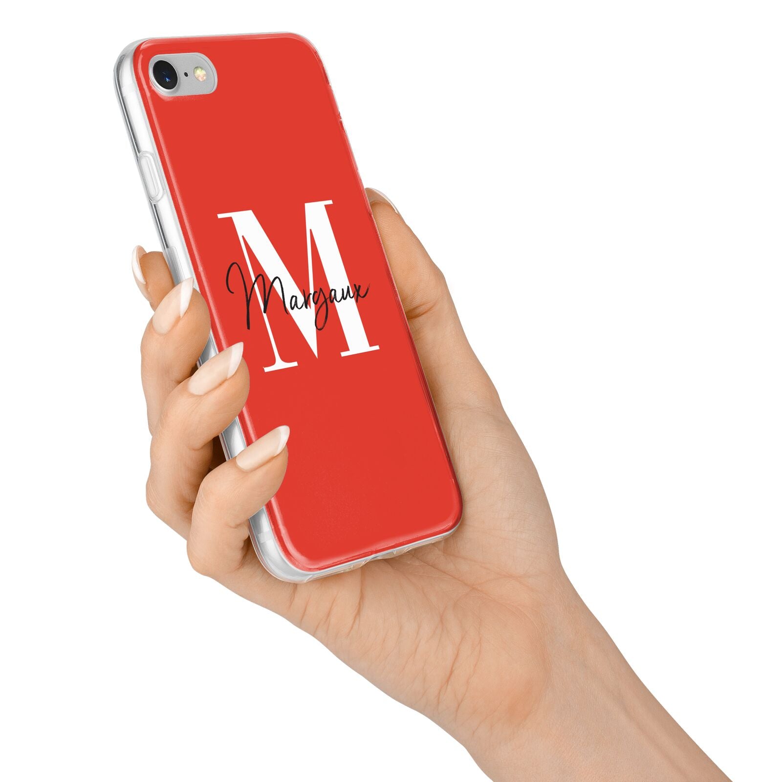 Personalised Red Name and Initial iPhone 7 Bumper Case on Silver iPhone Alternative Image