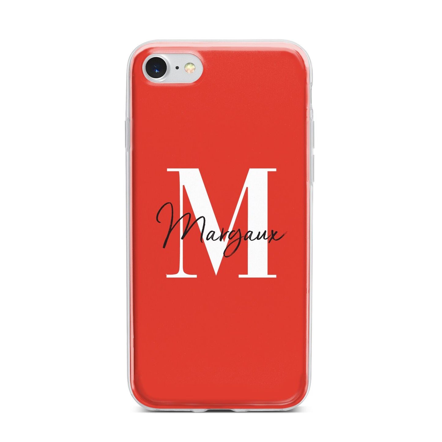 Personalised Red Name and Initial iPhone 7 Bumper Case on Silver iPhone