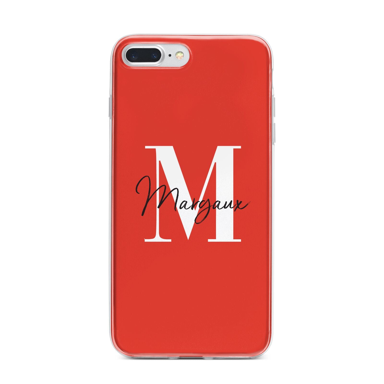 Personalised Red Name and Initial iPhone 7 Plus Bumper Case on Silver iPhone