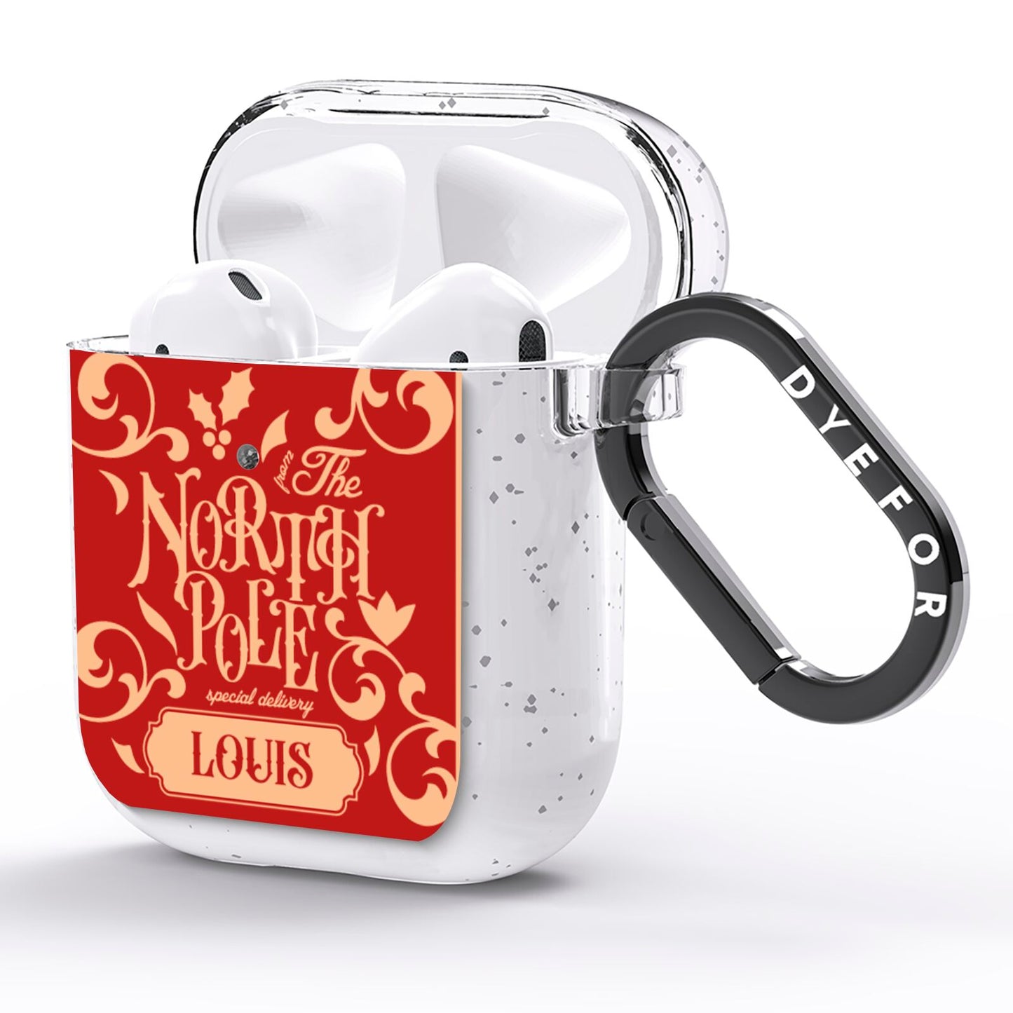 Personalised Red North Pole AirPods Glitter Case Side Image