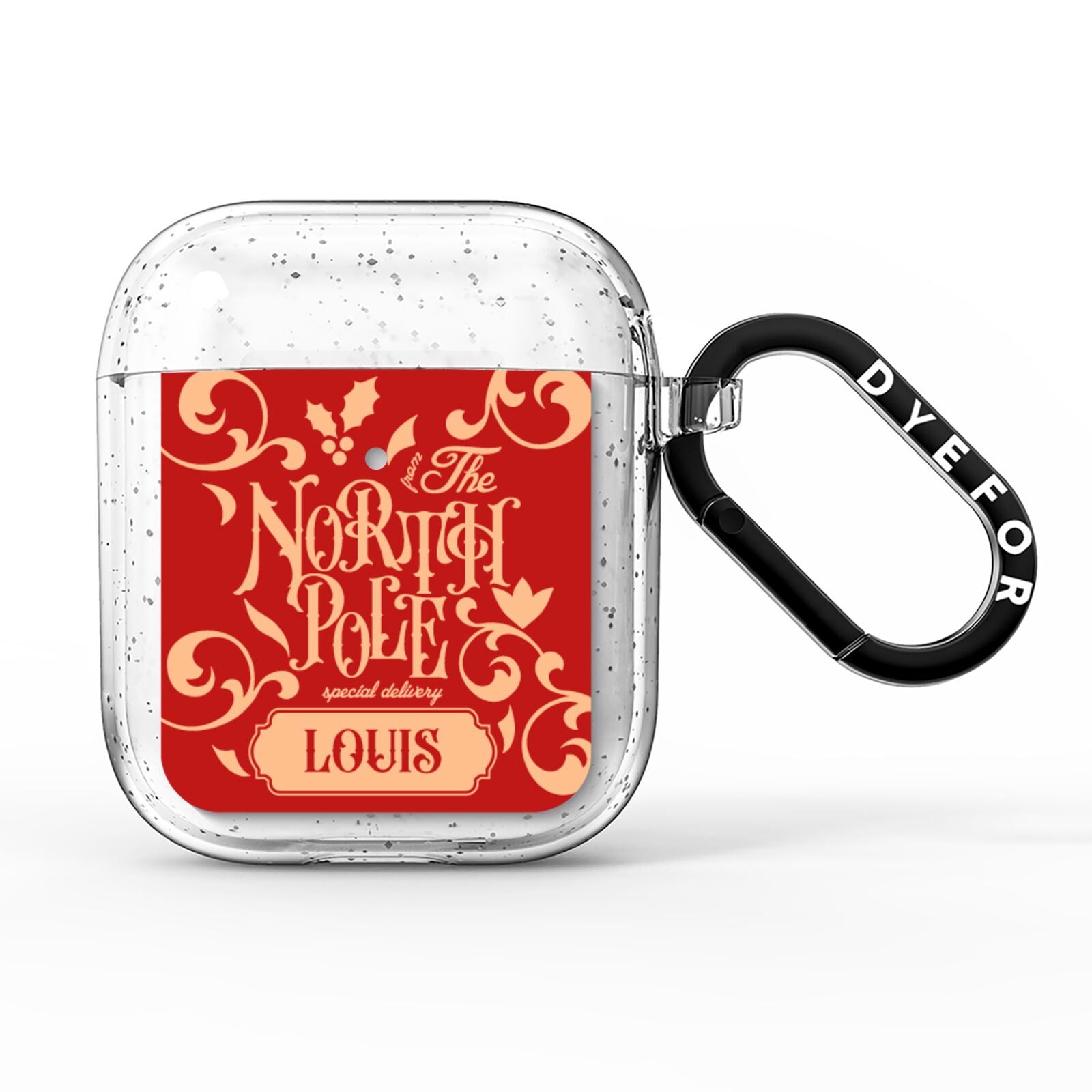 Personalised Red North Pole AirPods Glitter Case