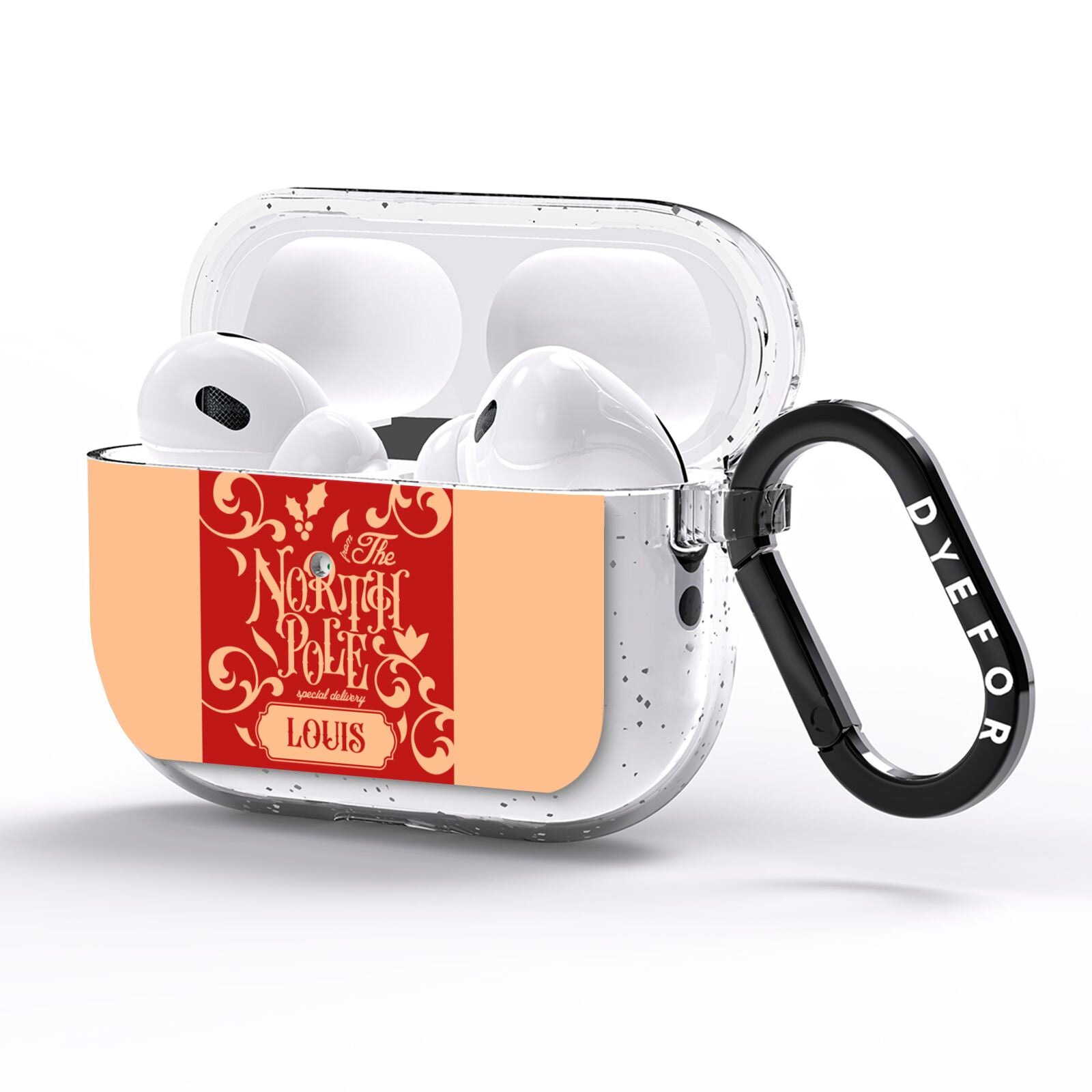 Personalised Red North Pole AirPods Pro Glitter Case Side Image