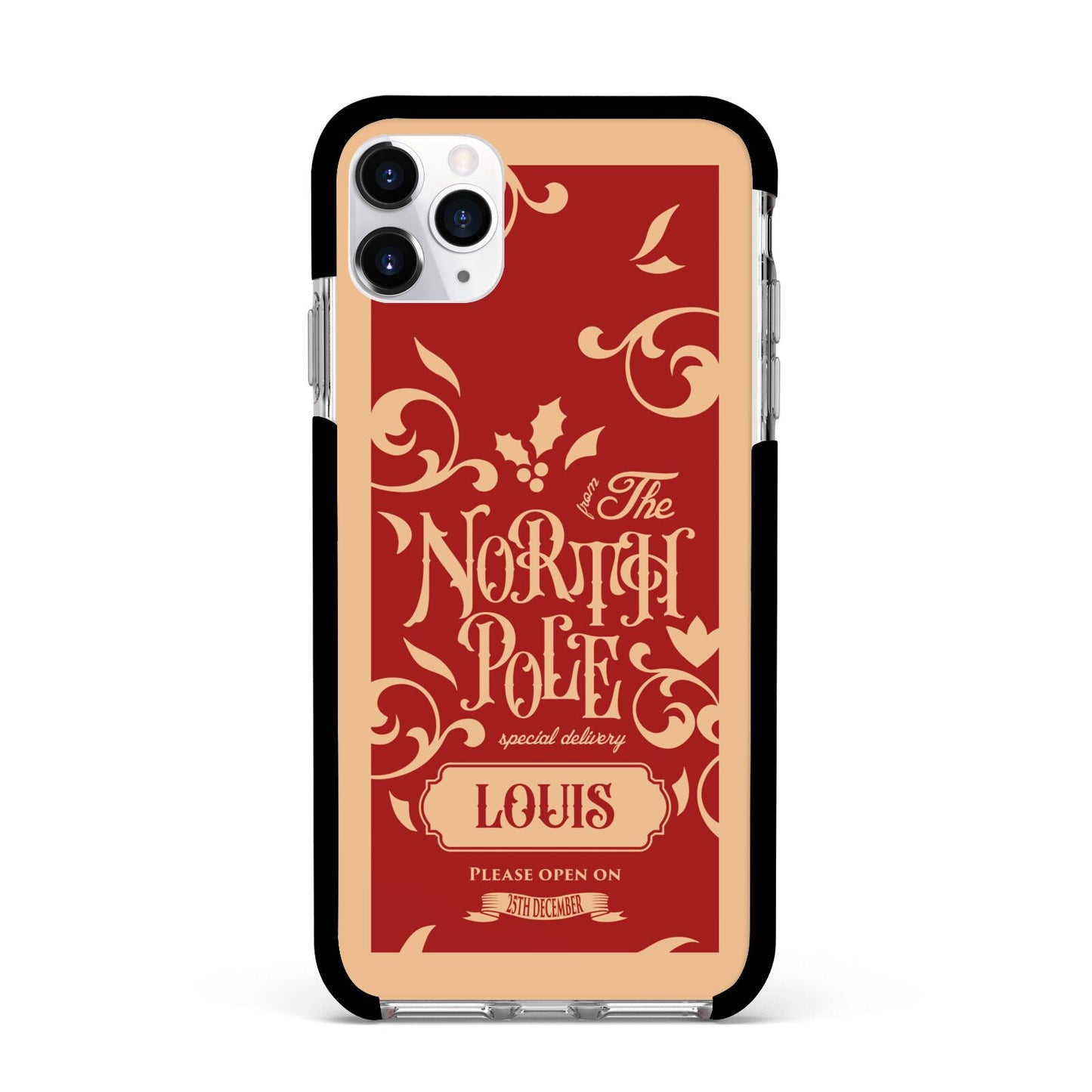 Personalised Red North Pole Apple iPhone 11 Pro Max in Silver with Black Impact Case