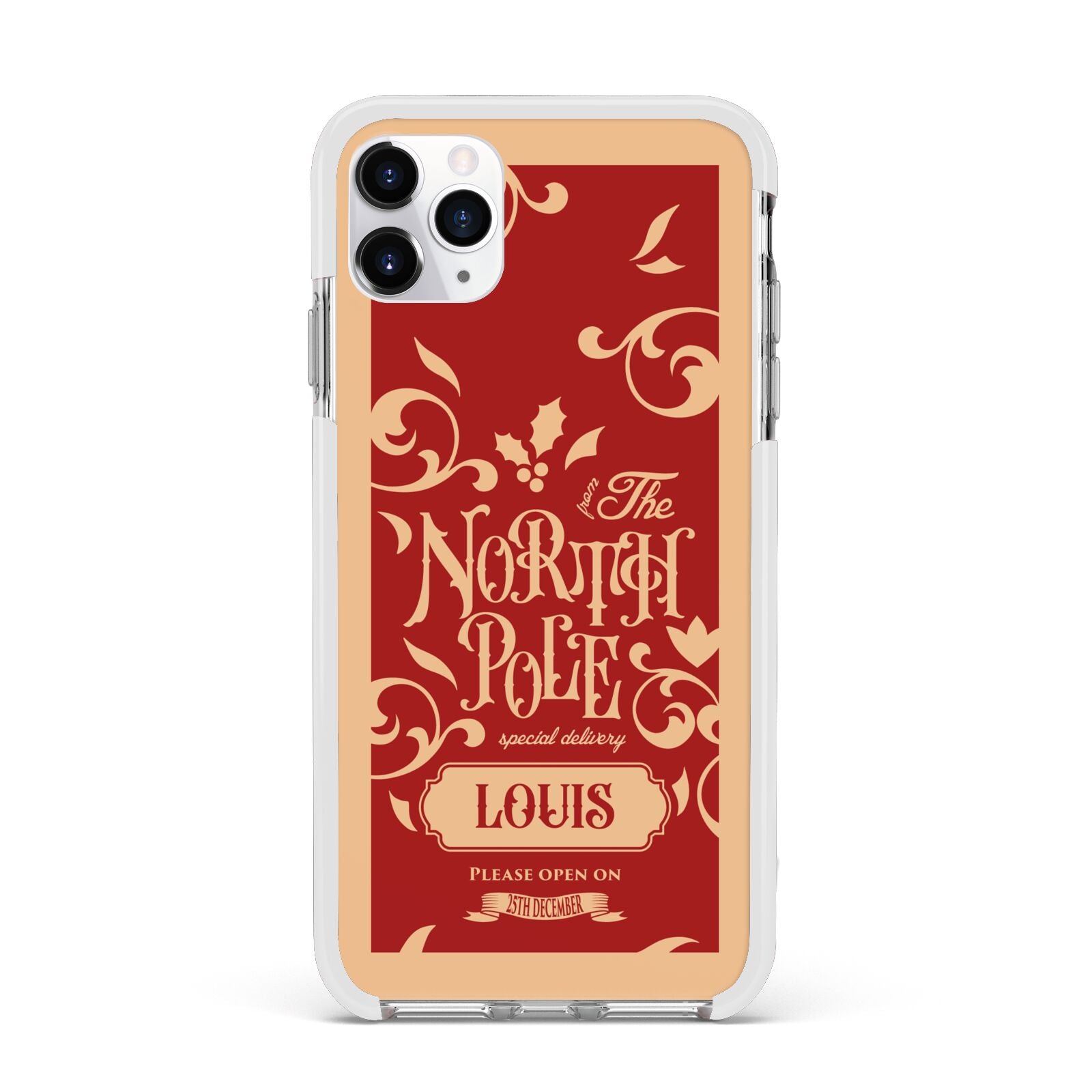 Personalised Red North Pole Apple iPhone 11 Pro Max in Silver with White Impact Case