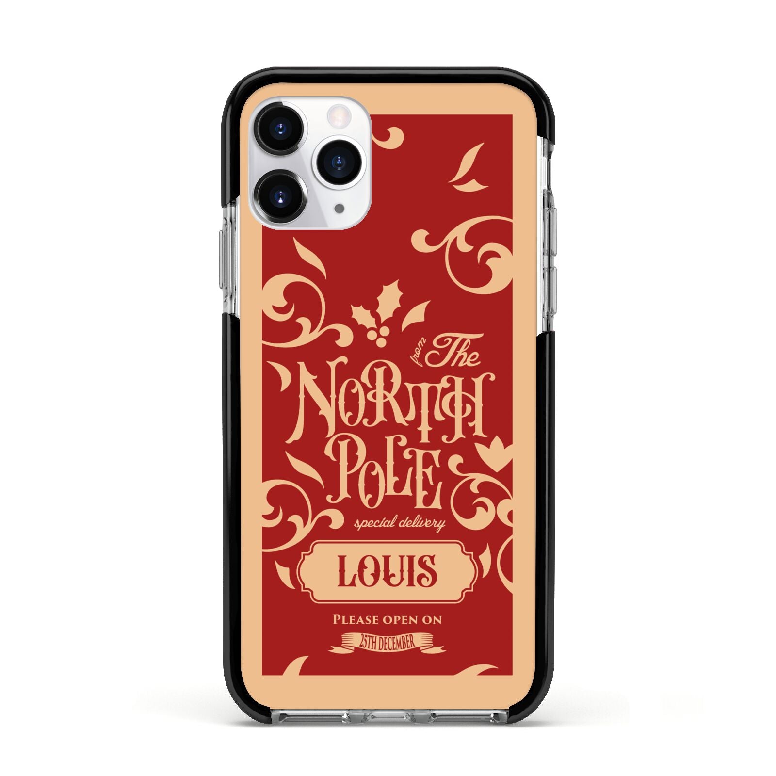 Personalised Red North Pole Apple iPhone 11 Pro in Silver with Black Impact Case