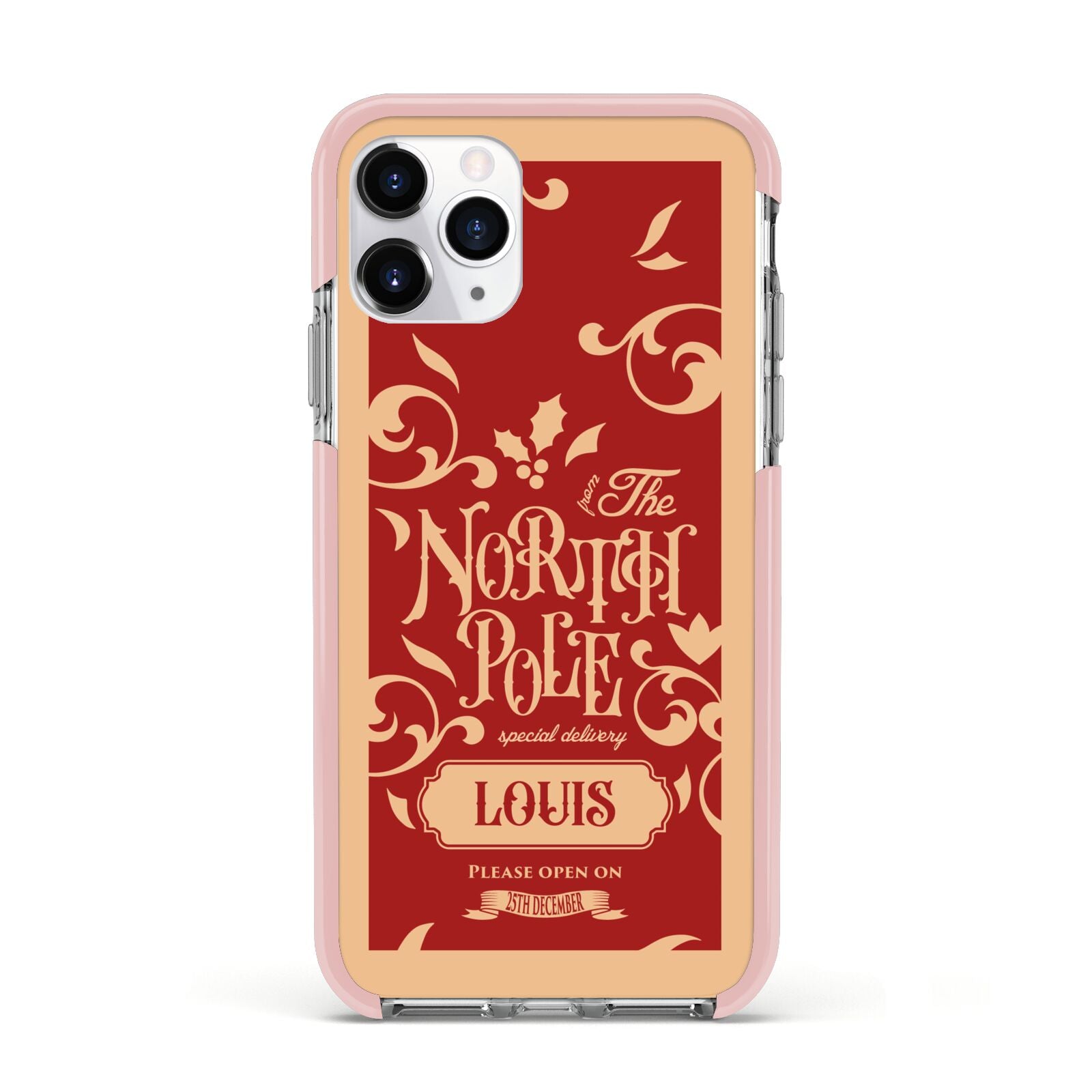 Personalised Red North Pole Apple iPhone 11 Pro in Silver with Pink Impact Case