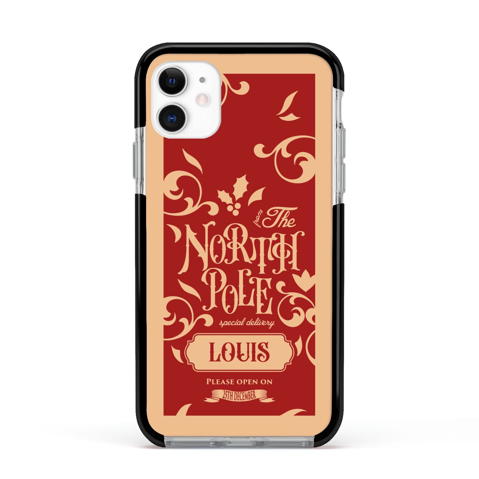 Personalised Red North Pole Apple iPhone 11 in White with Black Impact Case