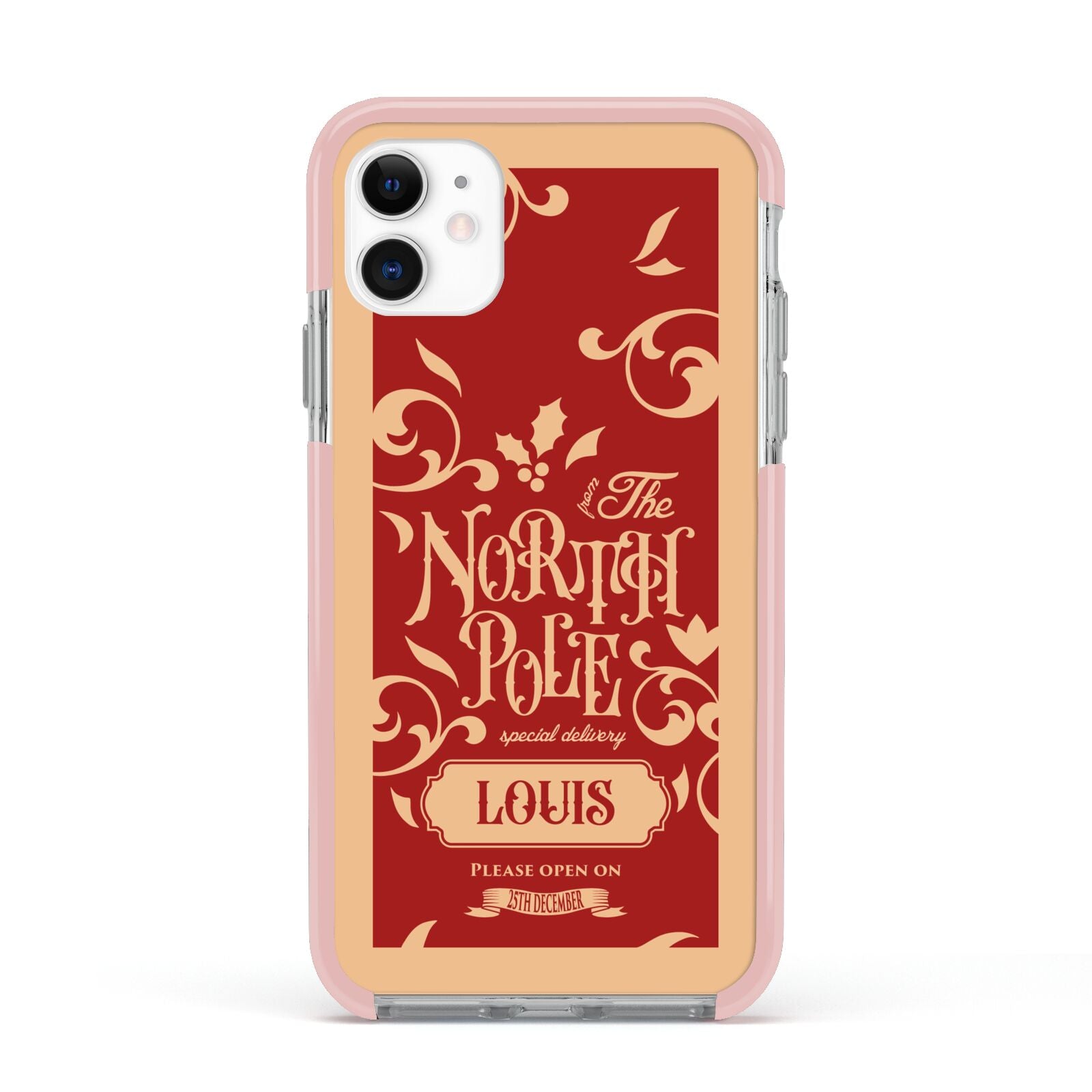 Personalised Red North Pole Apple iPhone 11 in White with Pink Impact Case