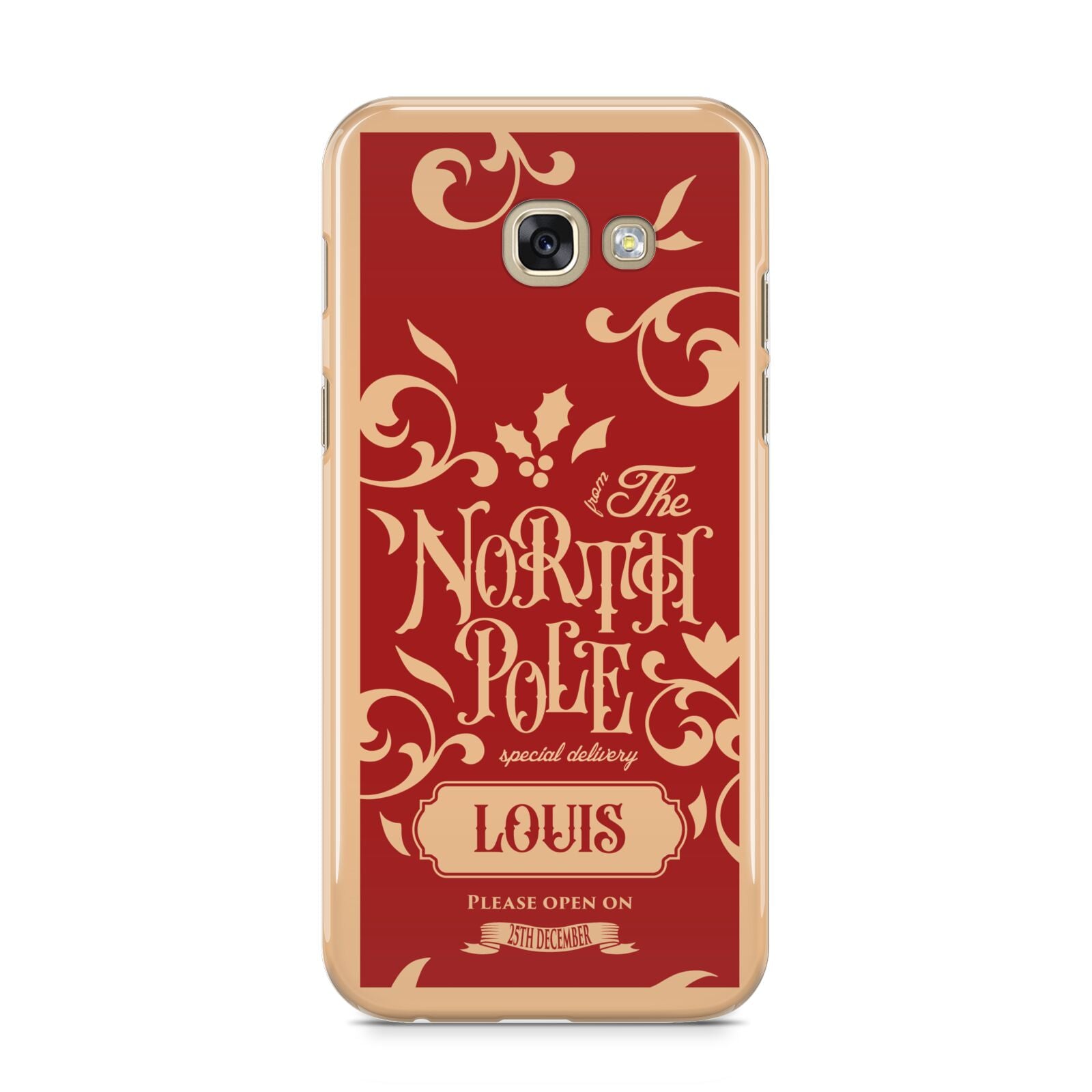 Personalised Red North Pole Samsung Galaxy A5 2017 Case on gold phone