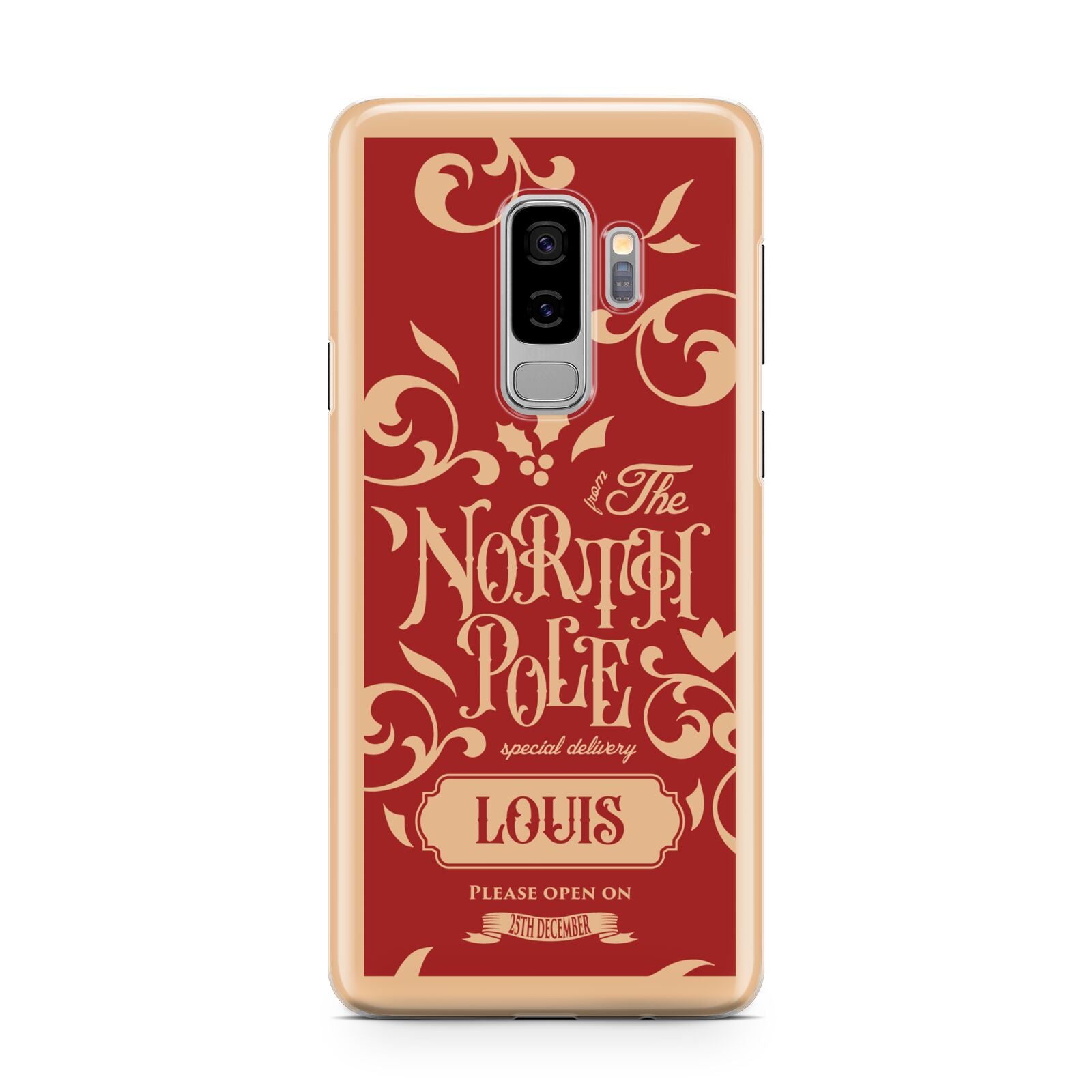 Personalised Red North Pole Samsung Galaxy S9 Plus Case on Silver phone