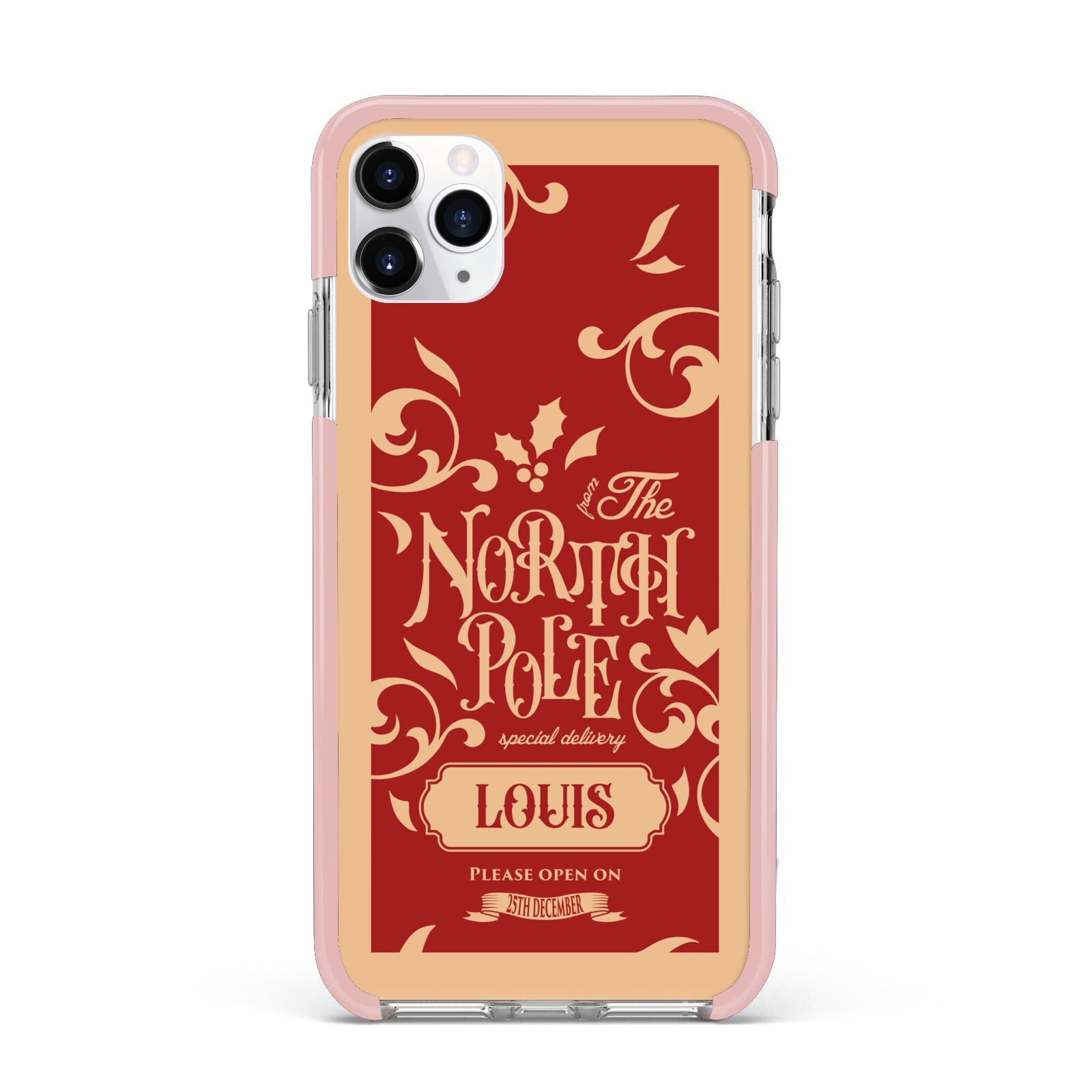 Personalised Red North Pole iPhone 11 Pro Max Impact Pink Edge Case