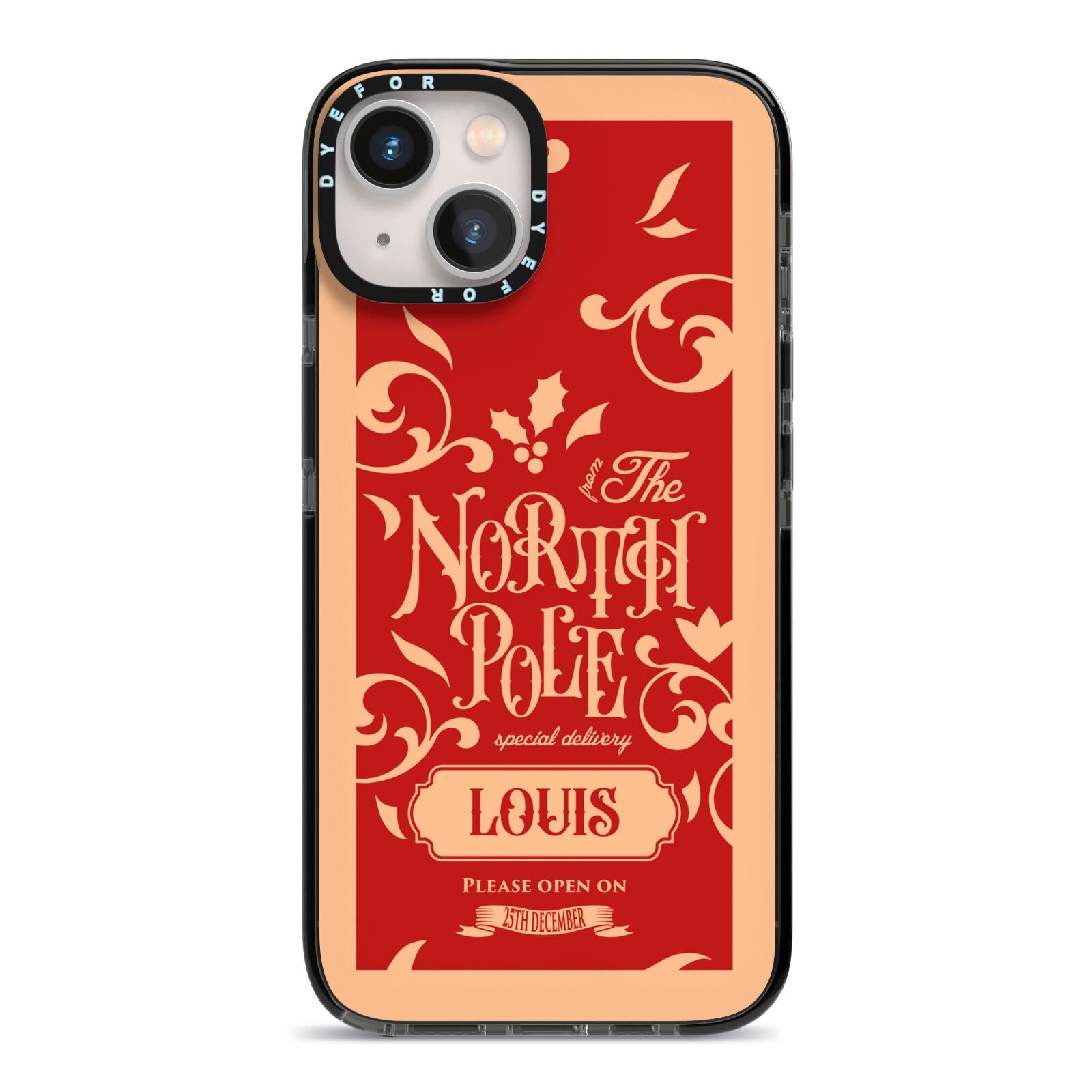 Personalised Red North Pole iPhone 13 Black Impact Case on Silver phone