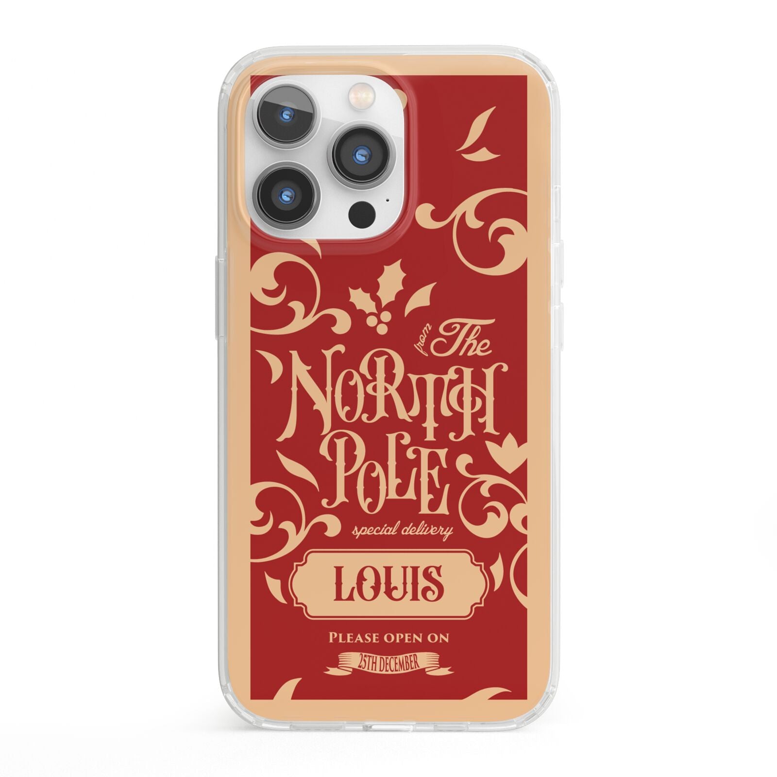 Personalised Red North Pole iPhone 13 Pro Clear Bumper Case