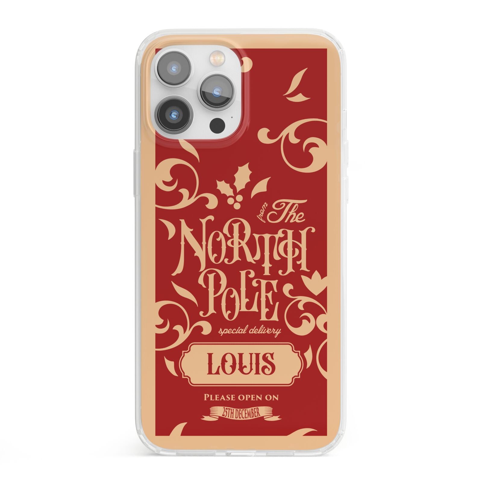 Personalised Red North Pole iPhone 13 Pro Max Clear Bumper Case