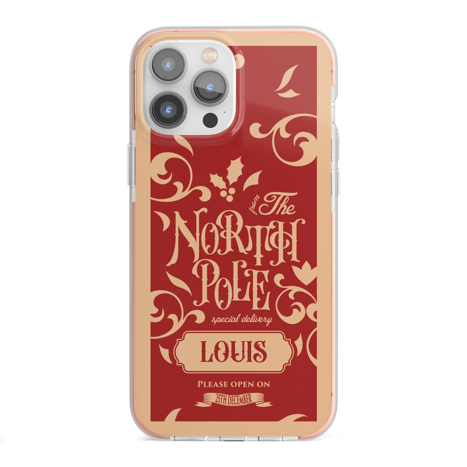 Personalised Red North Pole iPhone 13 Pro Max TPU Impact Case with Pink Edges