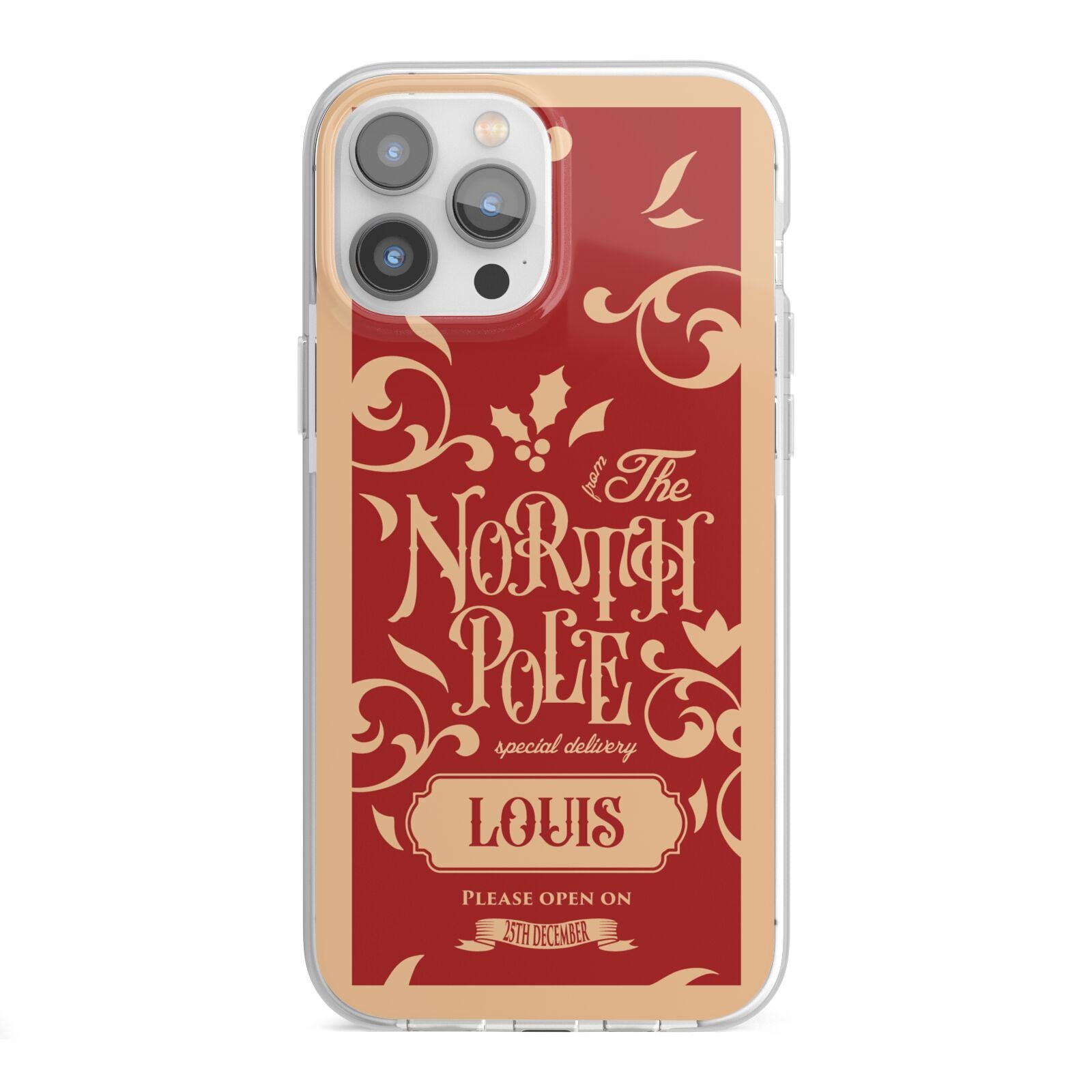 Personalised Red North Pole iPhone 13 Pro Max TPU Impact Case with White Edges