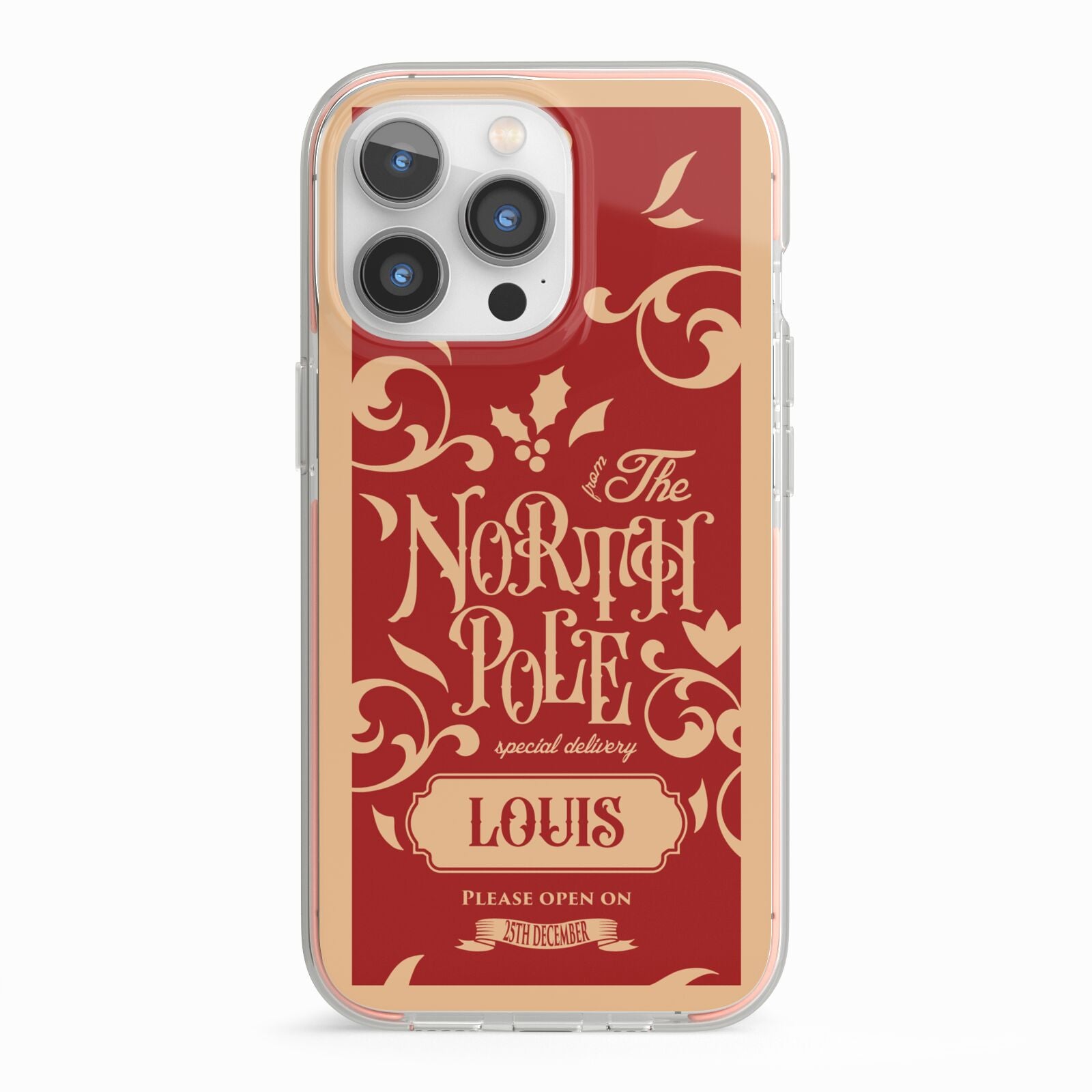 Personalised Red North Pole iPhone 13 Pro TPU Impact Case with Pink Edges