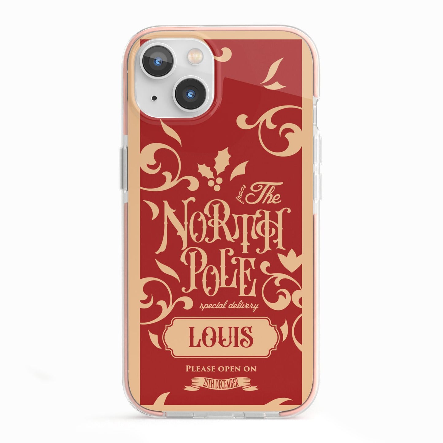 Personalised Red North Pole iPhone 13 TPU Impact Case with Pink Edges