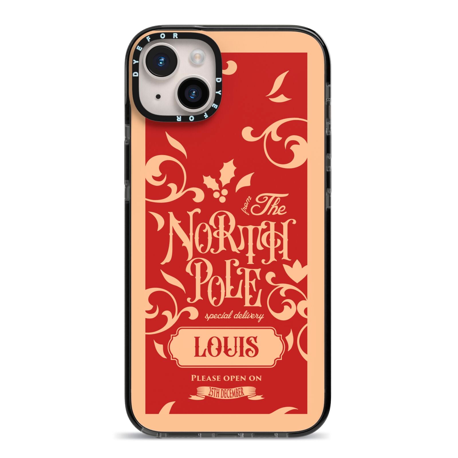 Personalised Red North Pole iPhone 14 Plus Black Impact Case on Silver phone