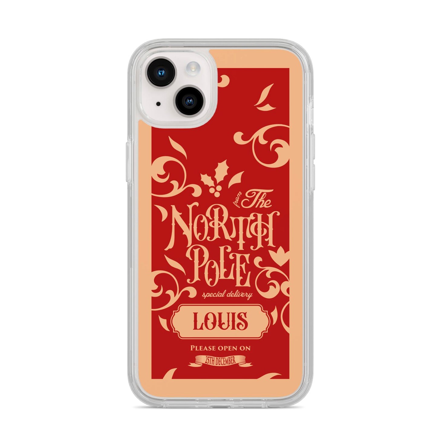 Personalised Red North Pole iPhone 14 Plus Clear Tough Case Starlight