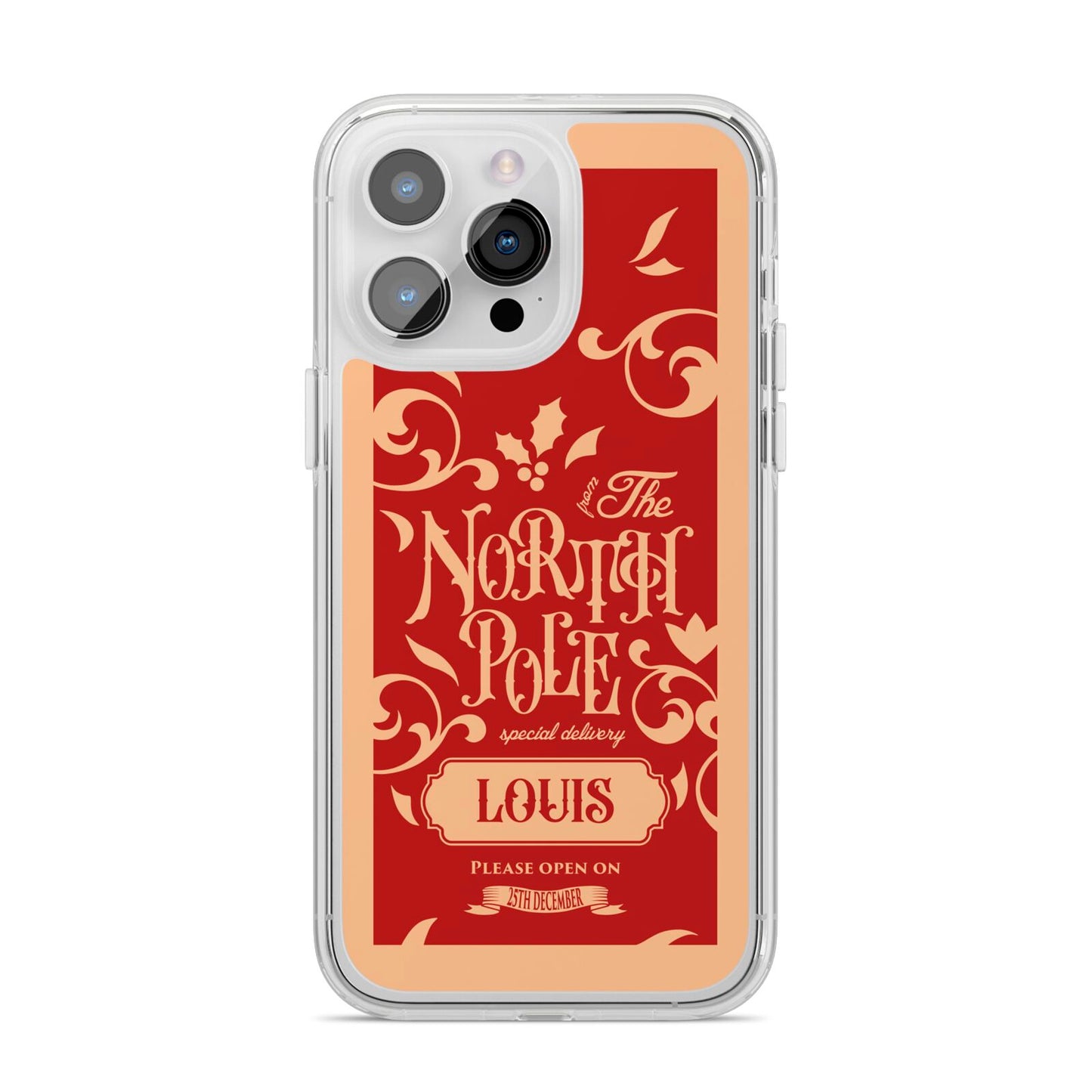 Personalised Red North Pole iPhone 14 Pro Max Clear Tough Case Silver