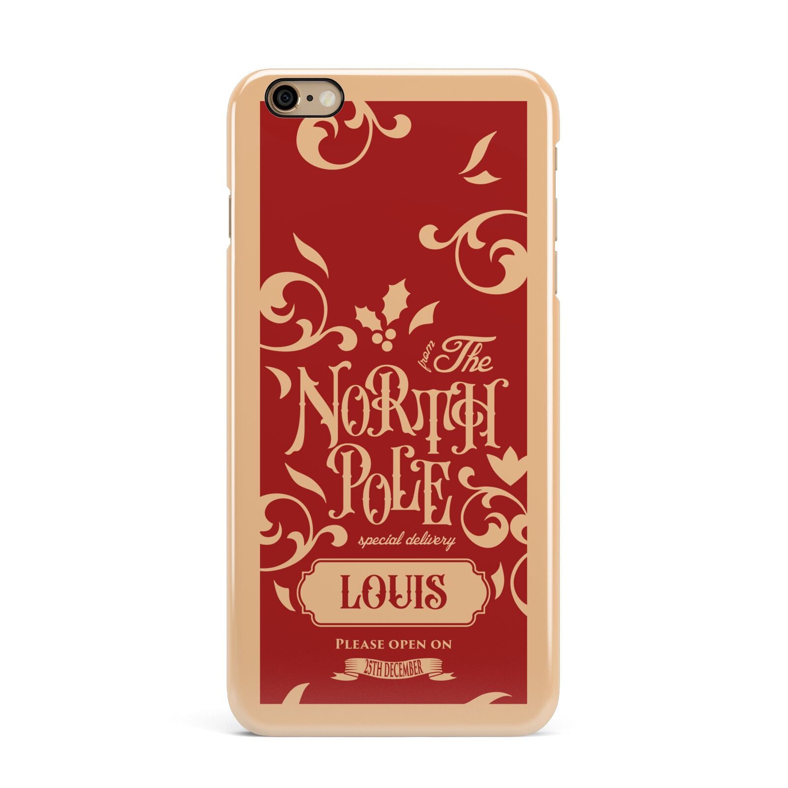 Personalised Red North Pole iPhone 6 Plus 3D Snap Case on Gold Phone