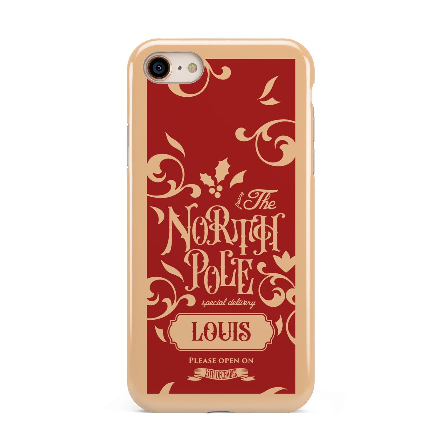 Personalised Red North Pole iPhone 8 3D Tough Case on Gold Phone