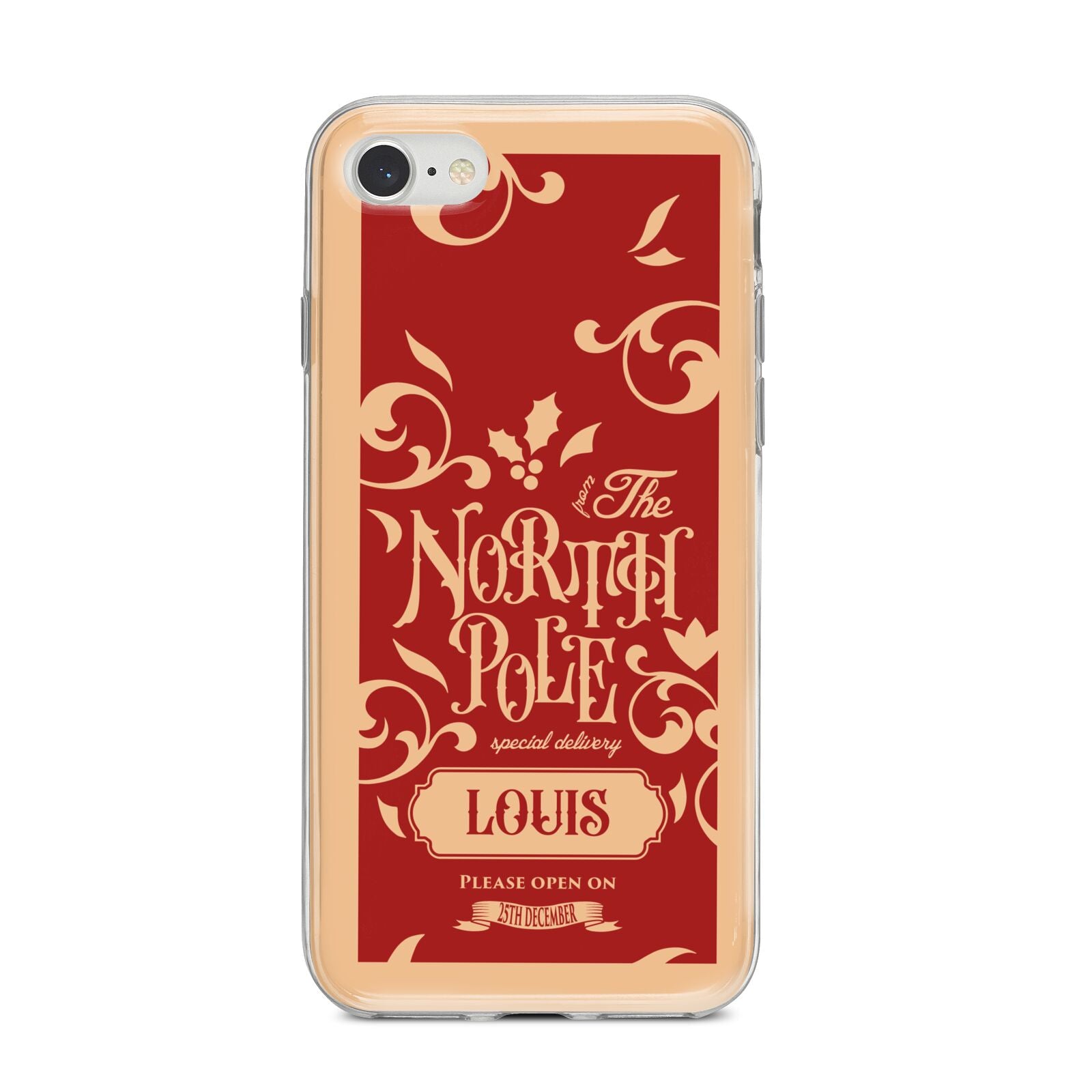 Personalised Red North Pole iPhone 8 Bumper Case on Silver iPhone