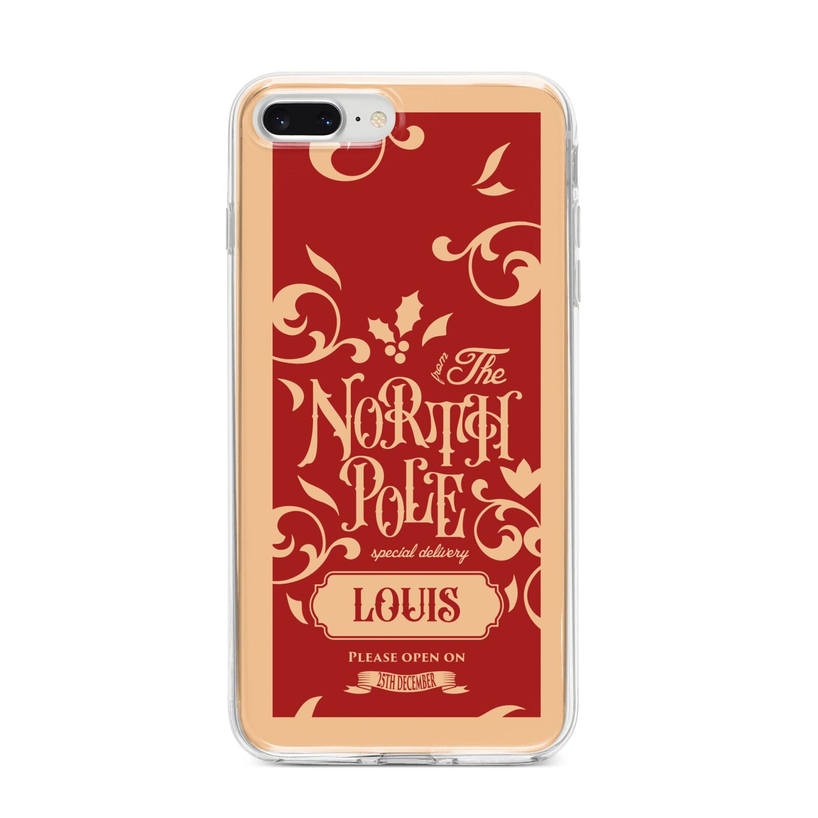 Personalised Red North Pole iPhone 8 Plus Bumper Case on Silver iPhone