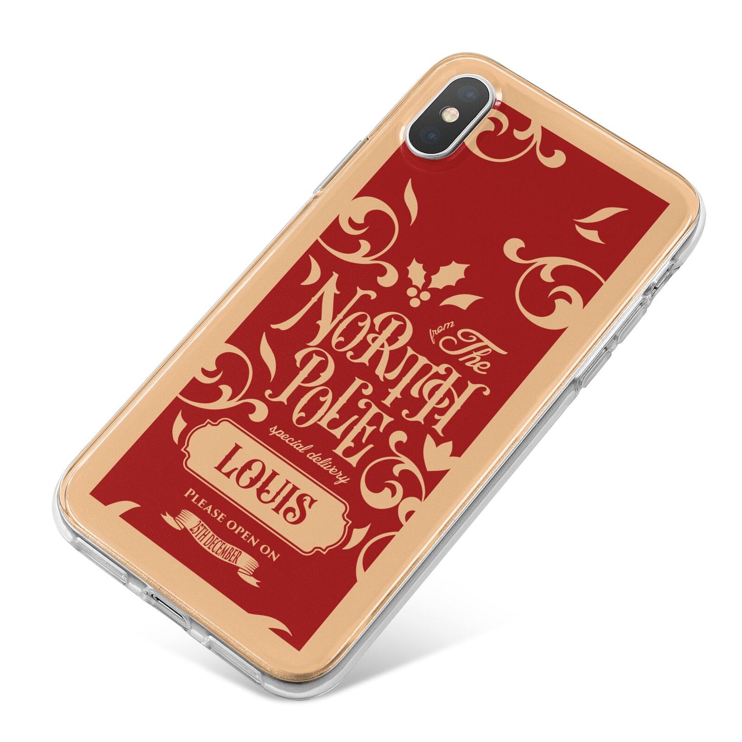 Personalised Red North Pole iPhone X Bumper Case on Silver iPhone