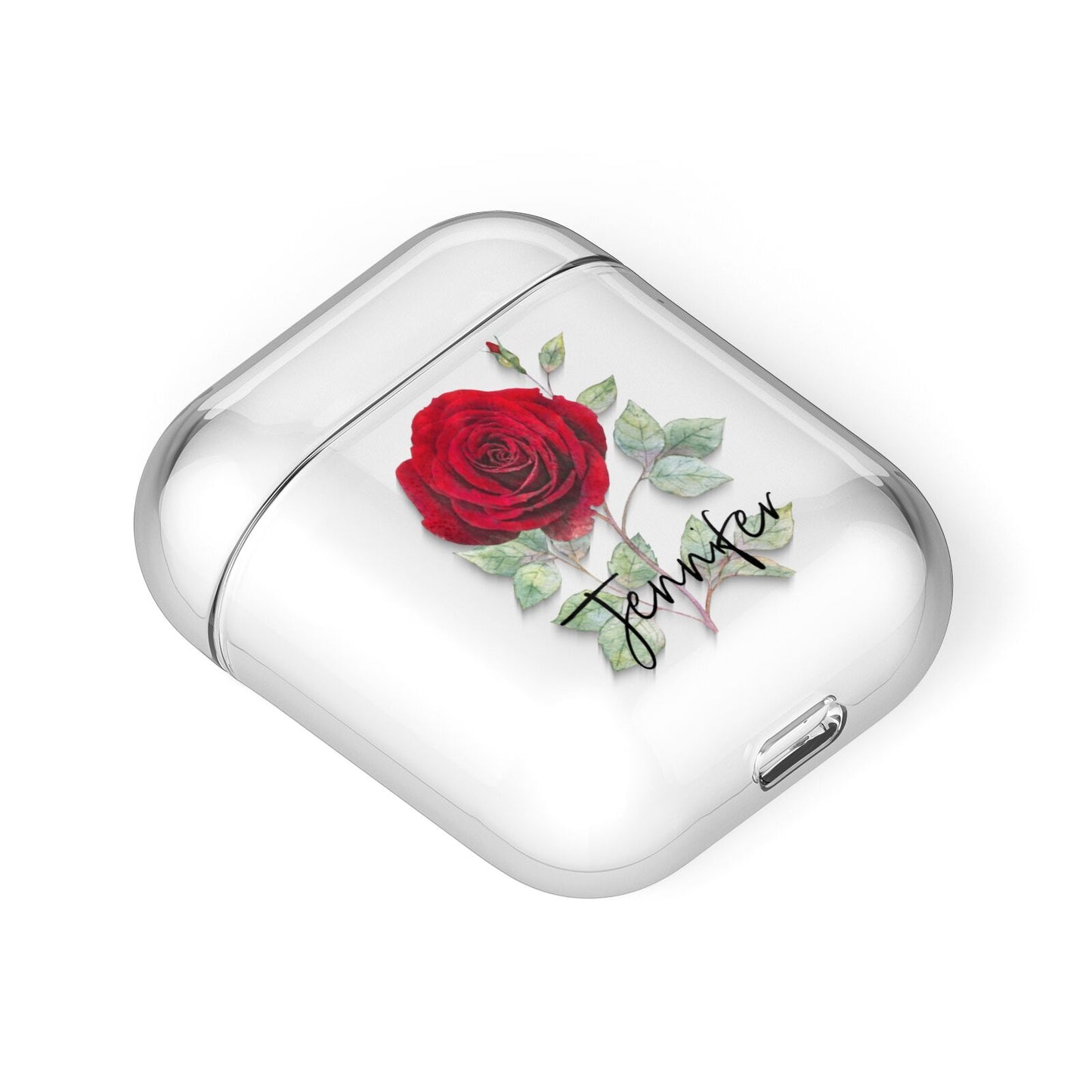 Personalised Red Roses AirPods Case Laid Flat