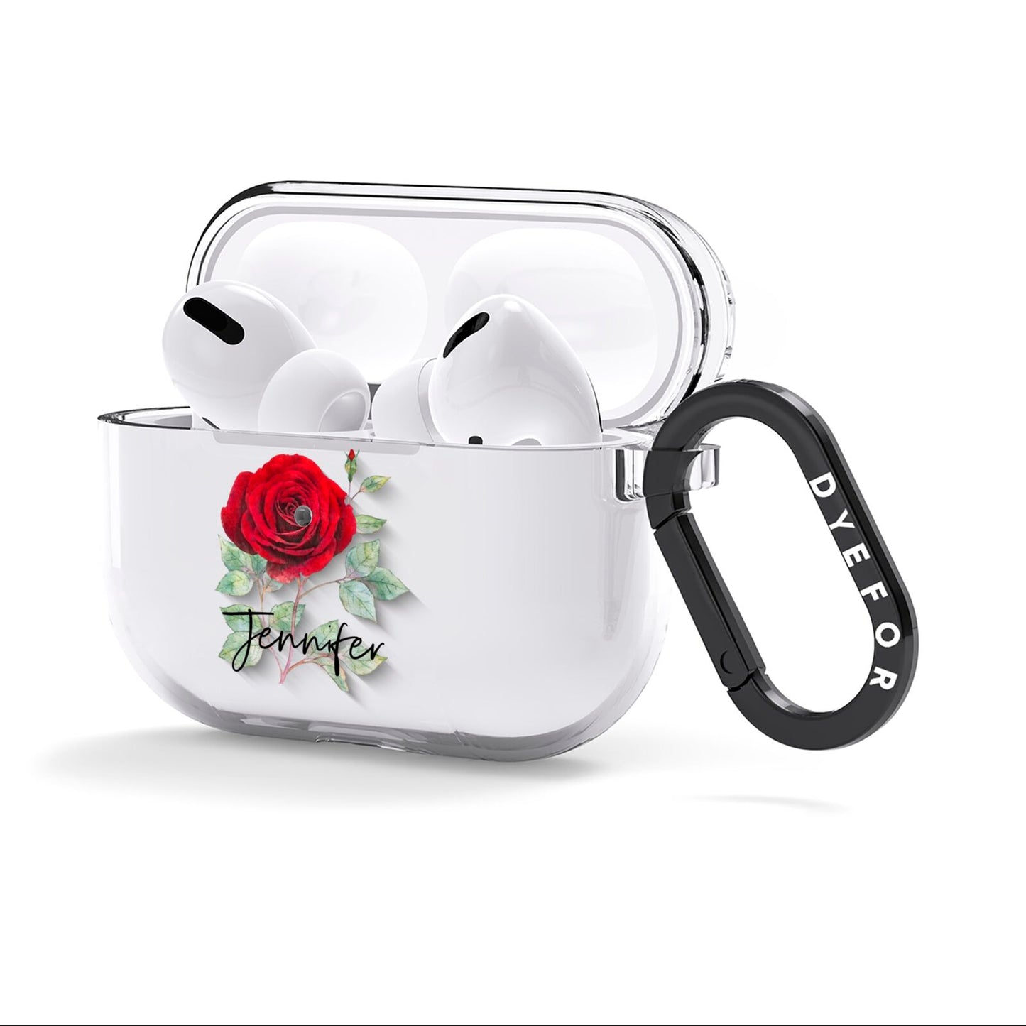 Personalised Red Roses AirPods Clear Case 3rd Gen Side Image