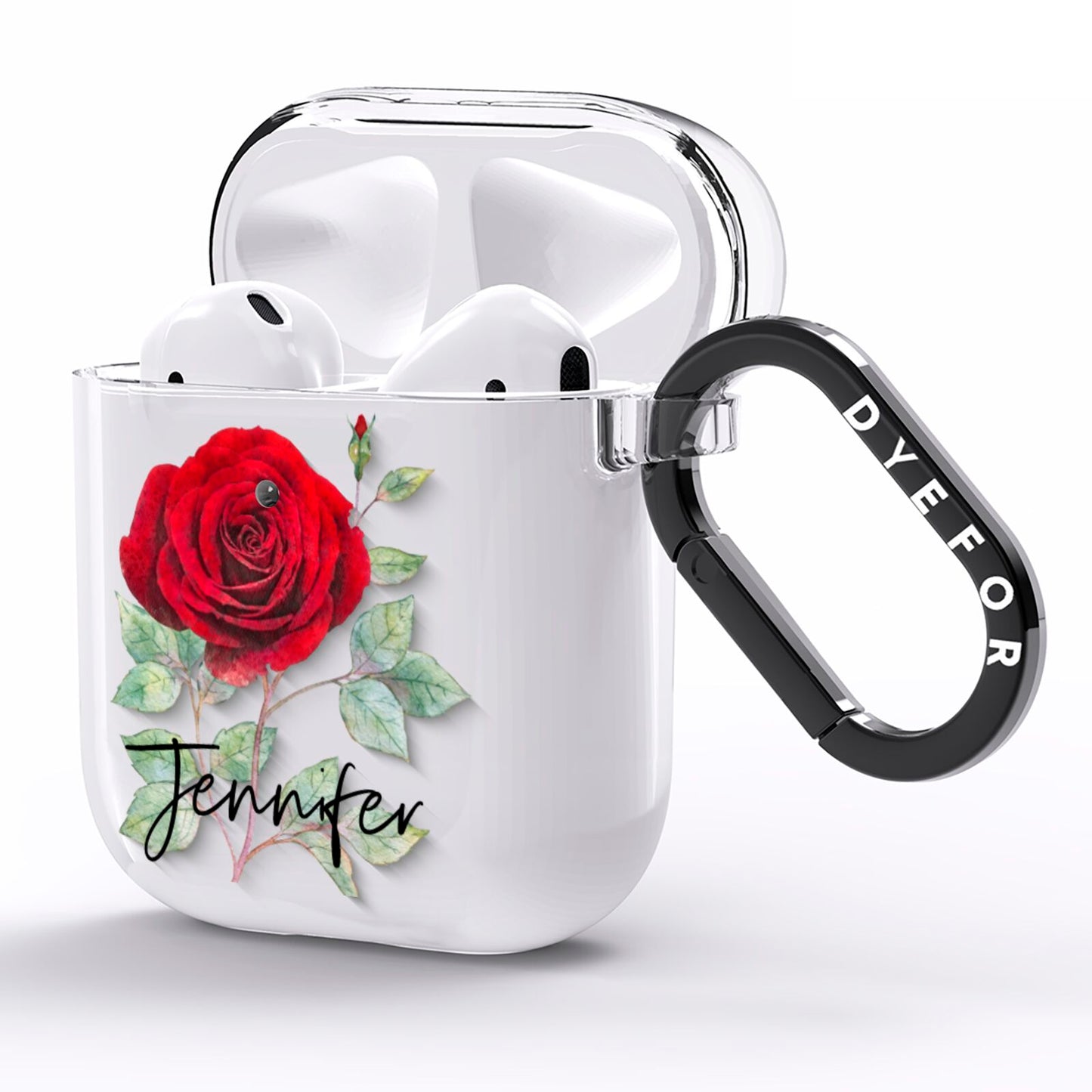 Personalised Red Roses AirPods Clear Case Side Image