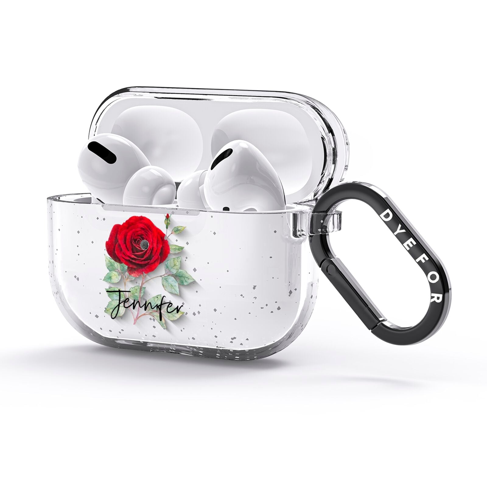 Personalised Red Roses AirPods Glitter Case 3rd Gen Side Image