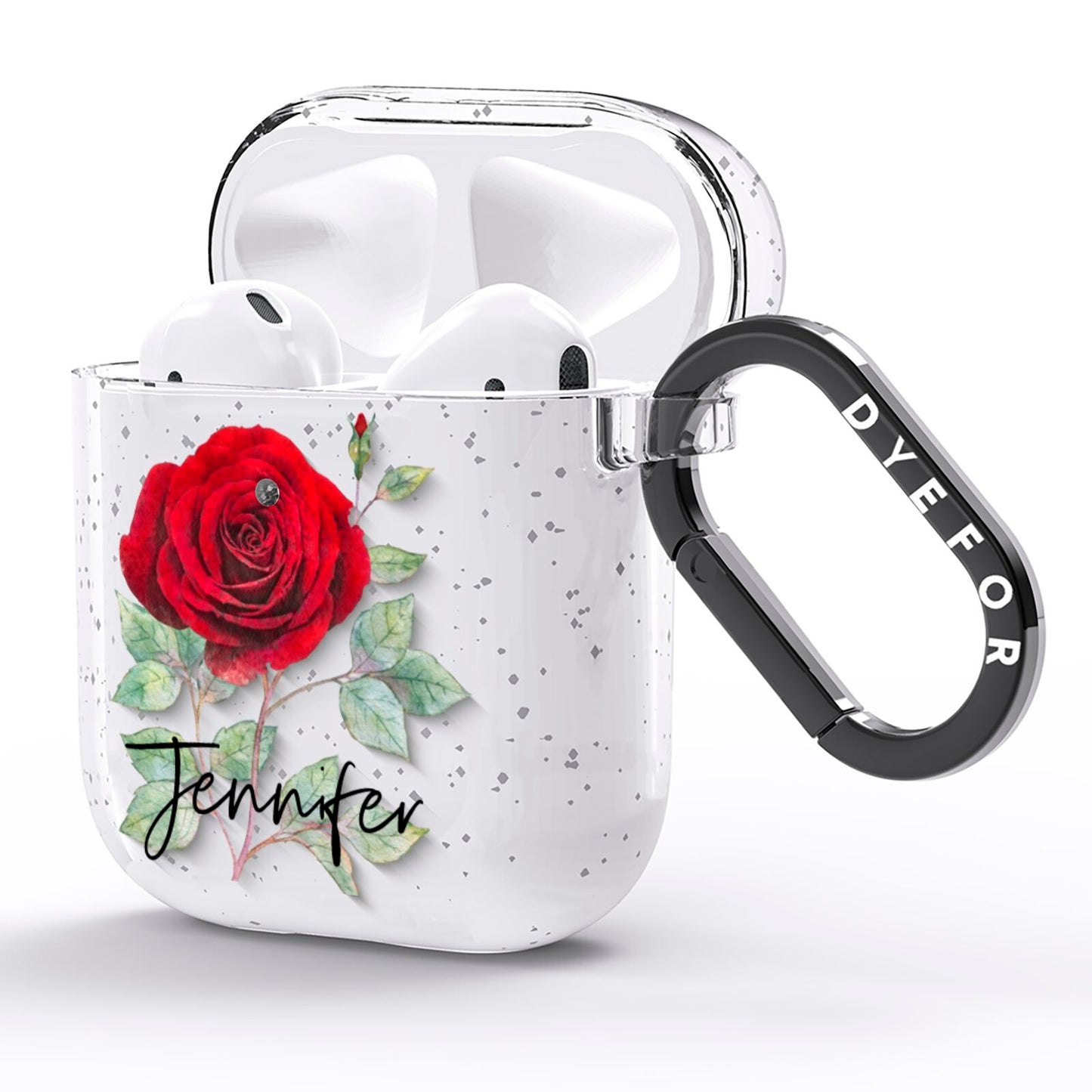 Personalised Red Roses AirPods Glitter Case Side Image