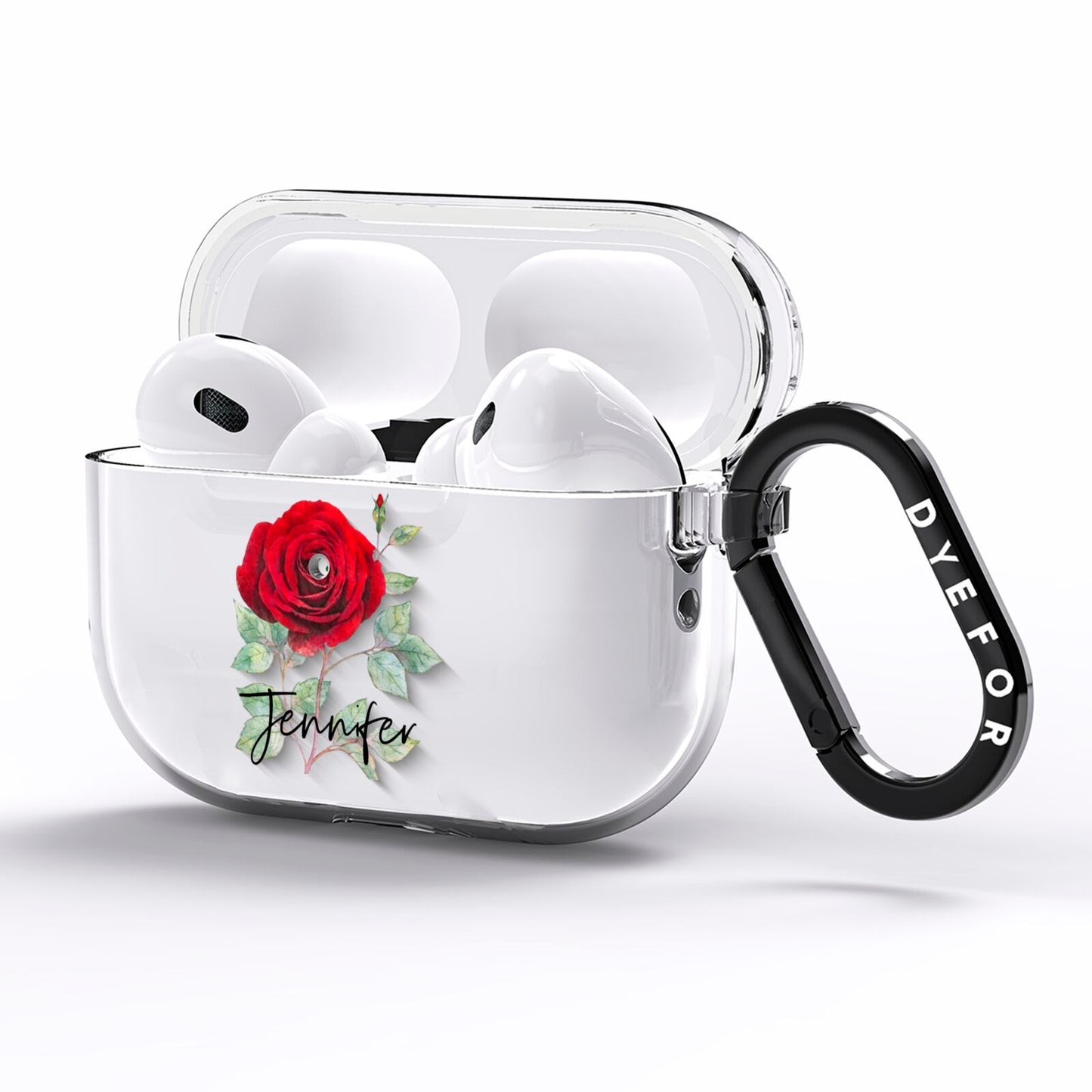 Personalised Red Roses AirPods Pro Clear Case Side Image