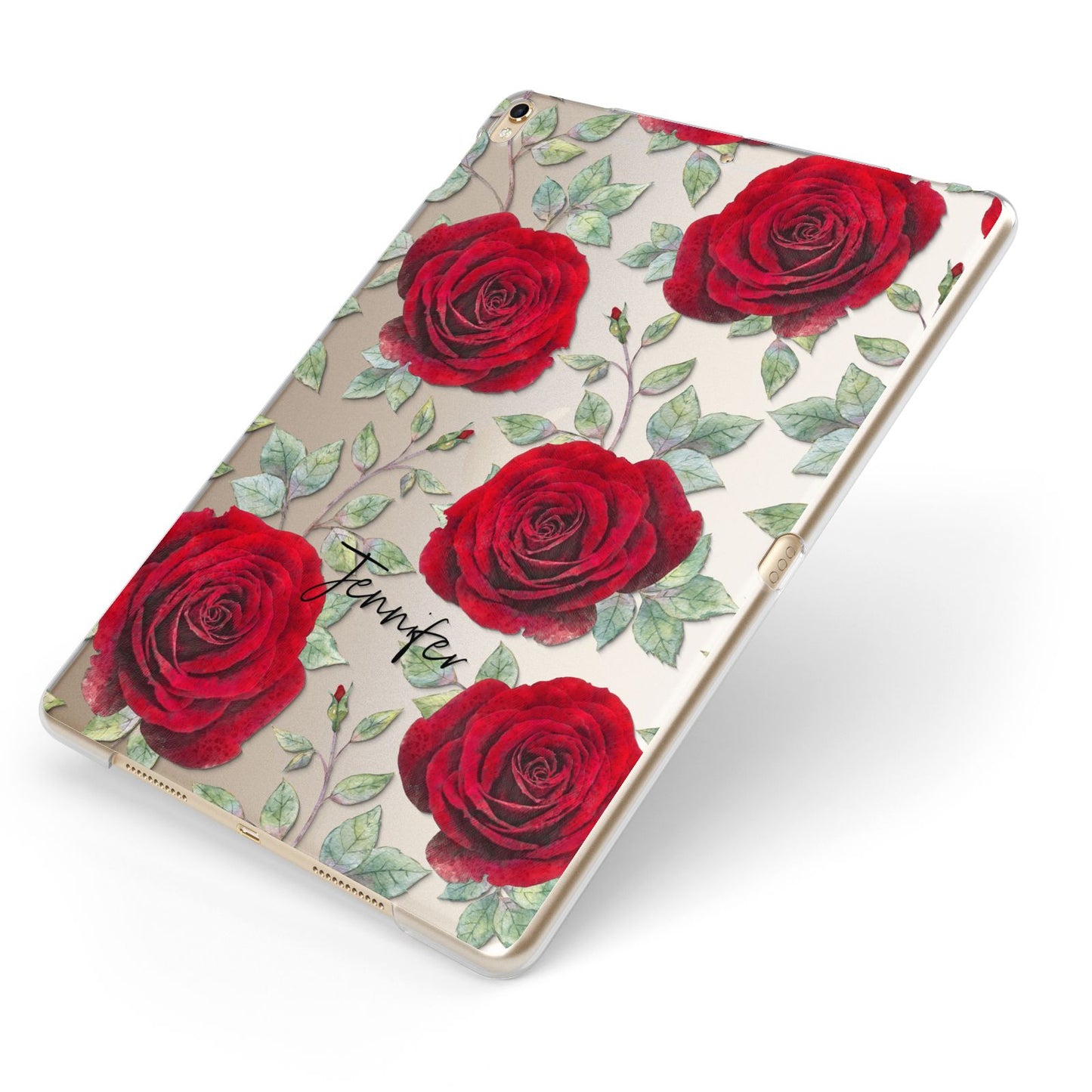 Personalised Red Roses Apple iPad Case on Gold iPad Side View