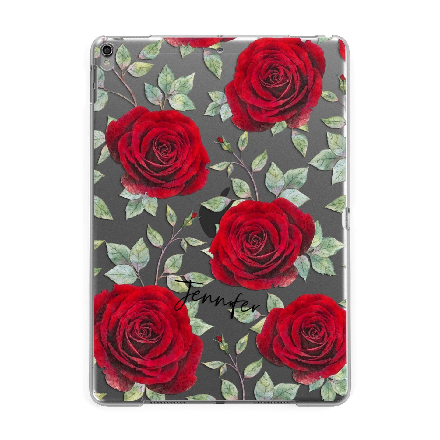 Personalised Red Roses Apple iPad Grey Case