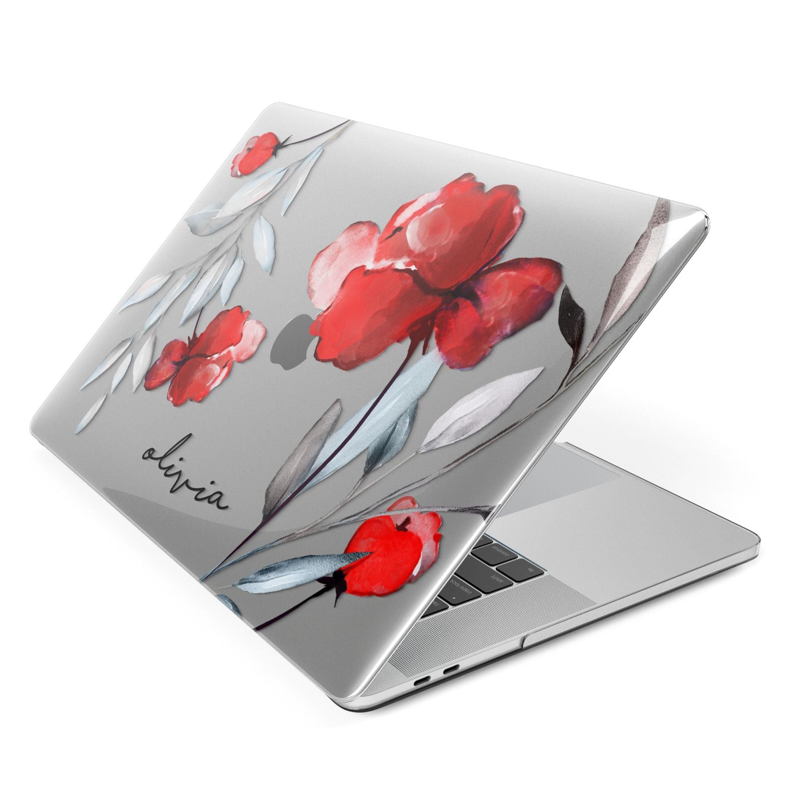 Personalised Red Roses Floral Name Apple MacBook Case Side View