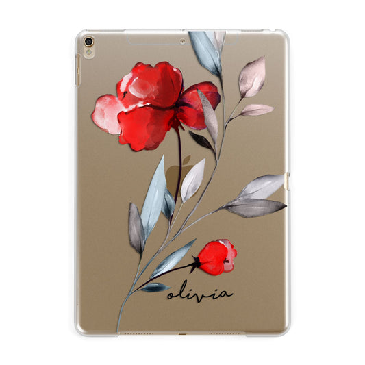 Personalised Red Roses Floral Name Apple iPad Gold Case