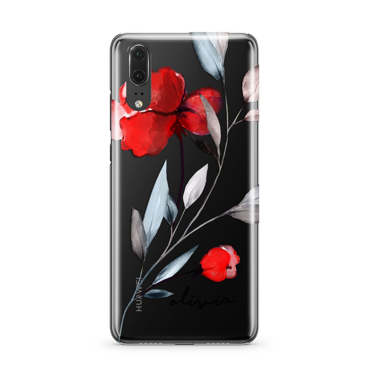 Personalised Red Roses Floral Name Huawei P20 Phone Case