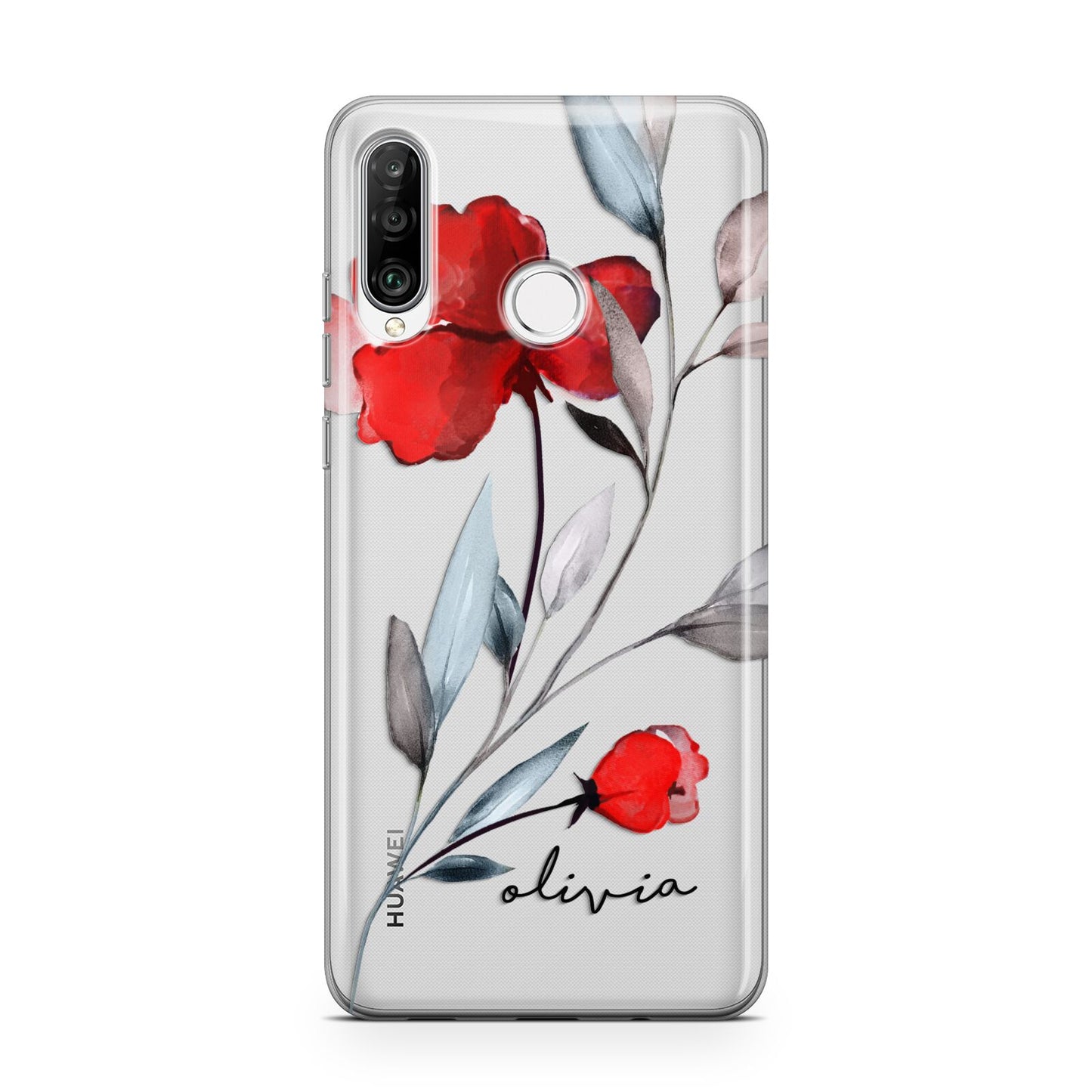 Personalised Red Roses Floral Name Huawei P30 Lite Phone Case