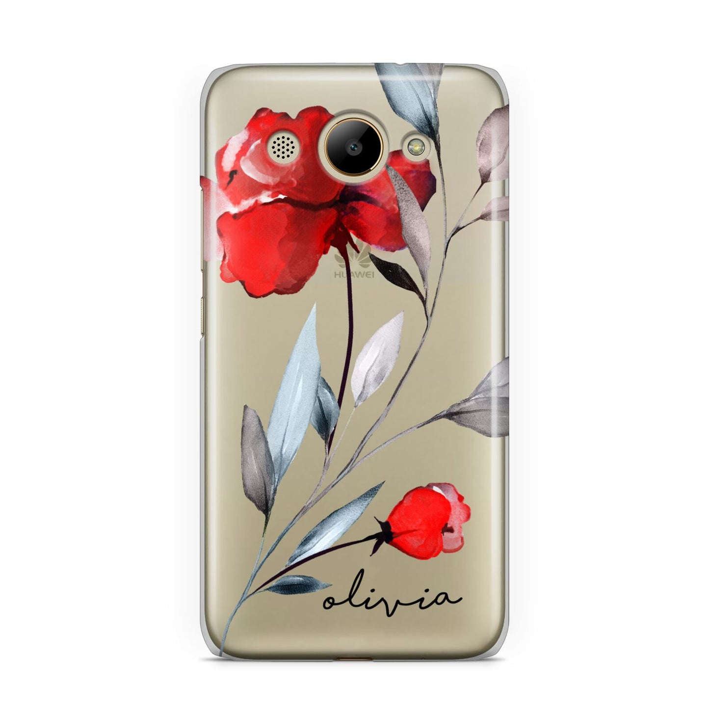 Personalised Red Roses Floral Name Huawei Y3 2017