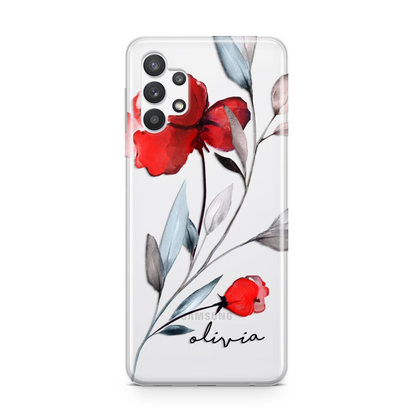 Personalised Red Roses Floral Name Samsung A32 5G Case