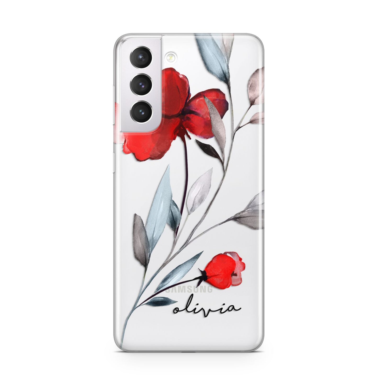 Personalised Red Roses Floral Name Samsung S21 Case